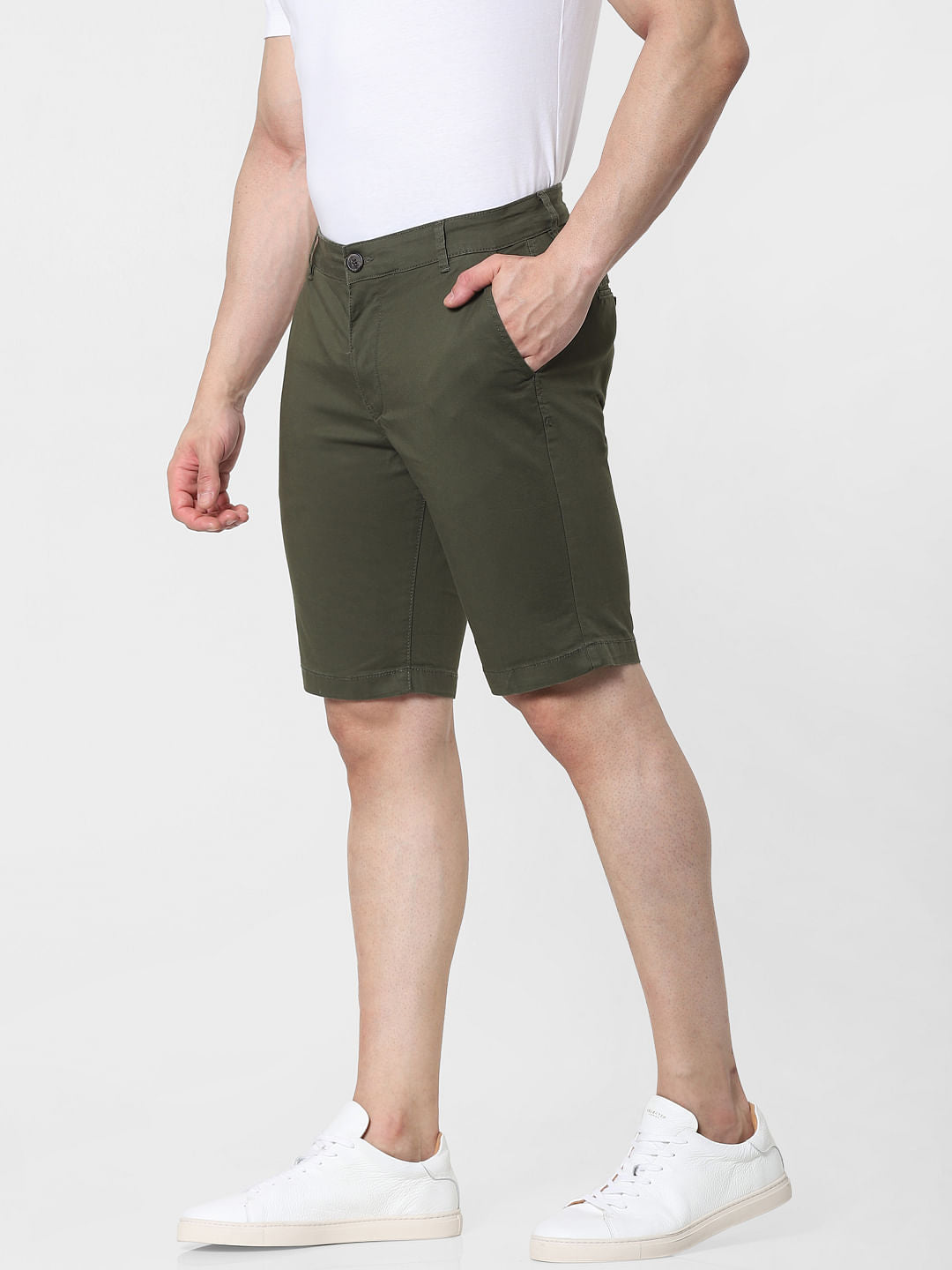 Green Mid Rise Chino Shorts