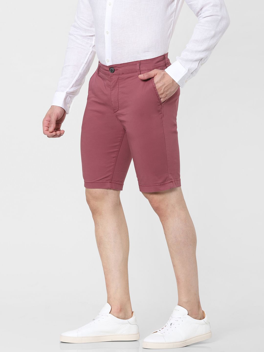 Pink Mid Rise Chino Shorts