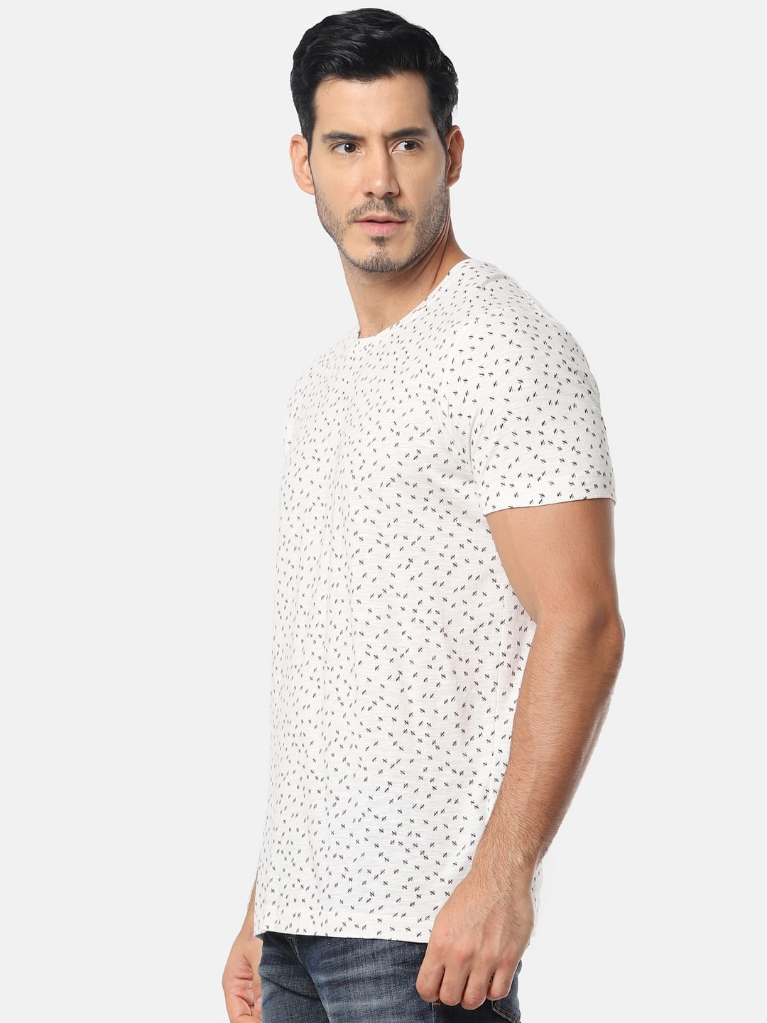 White All Over Print Slim Fit Crew Neck T-Shirt