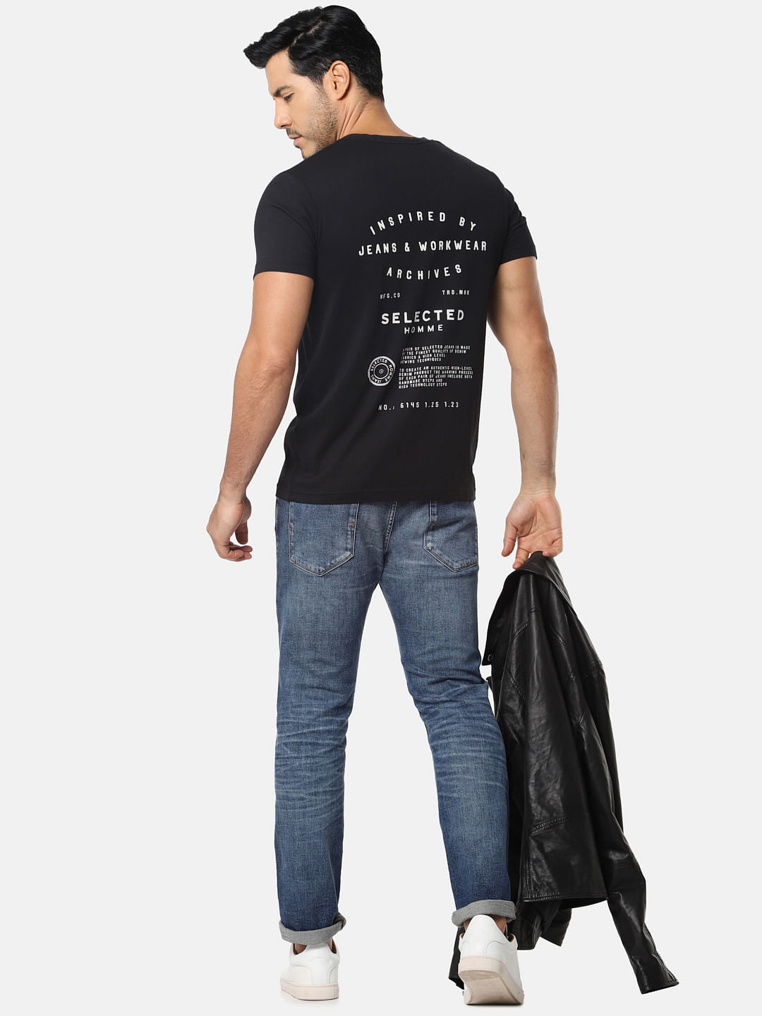 Black Text Print Crew Neck T-Shirt