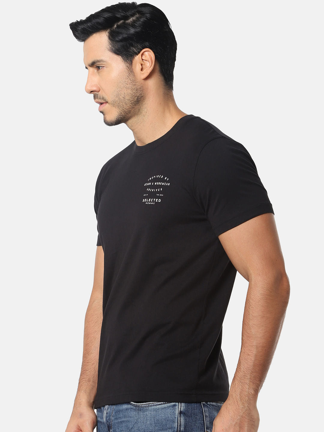 Black Text Print Crew Neck T-Shirt