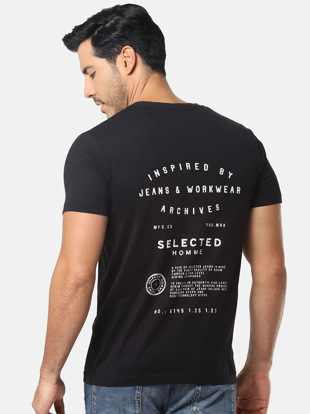 Black Text Print Crew Neck T-Shirt