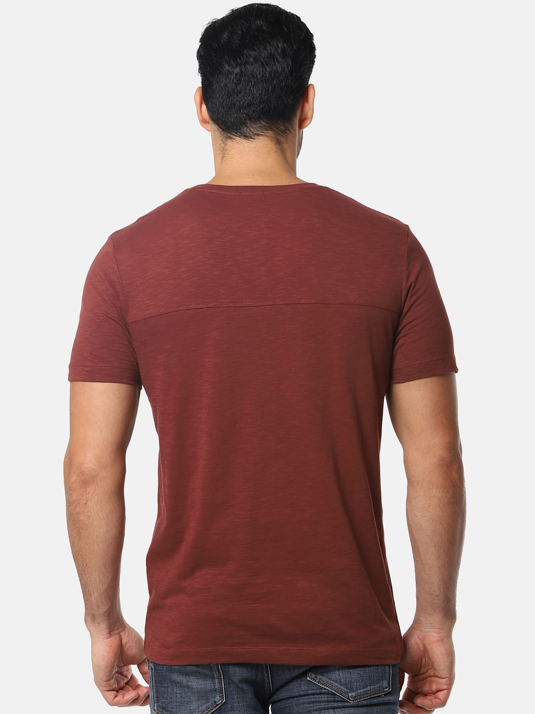Brown One Pocket Slim Fit Crew Neck T-Shirt