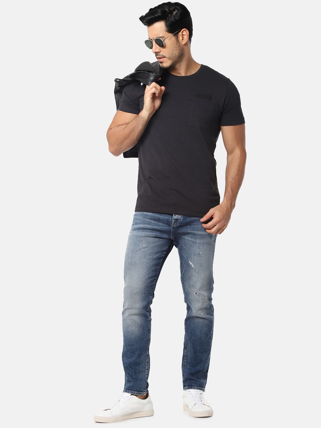 Black One Pocket Slim Fit Crew Neck T-Shirt