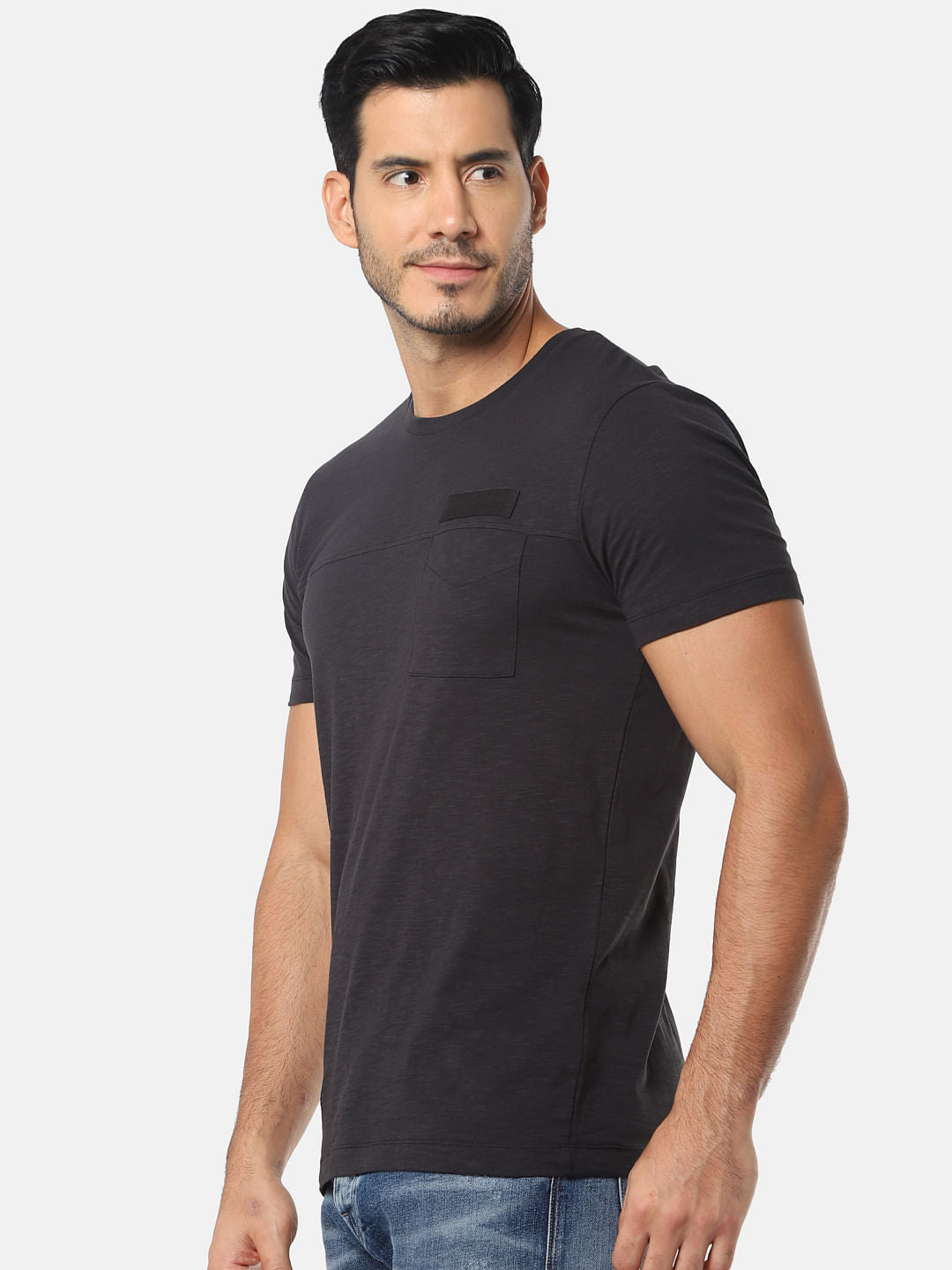 Black One Pocket Slim Fit Crew Neck T-Shirt