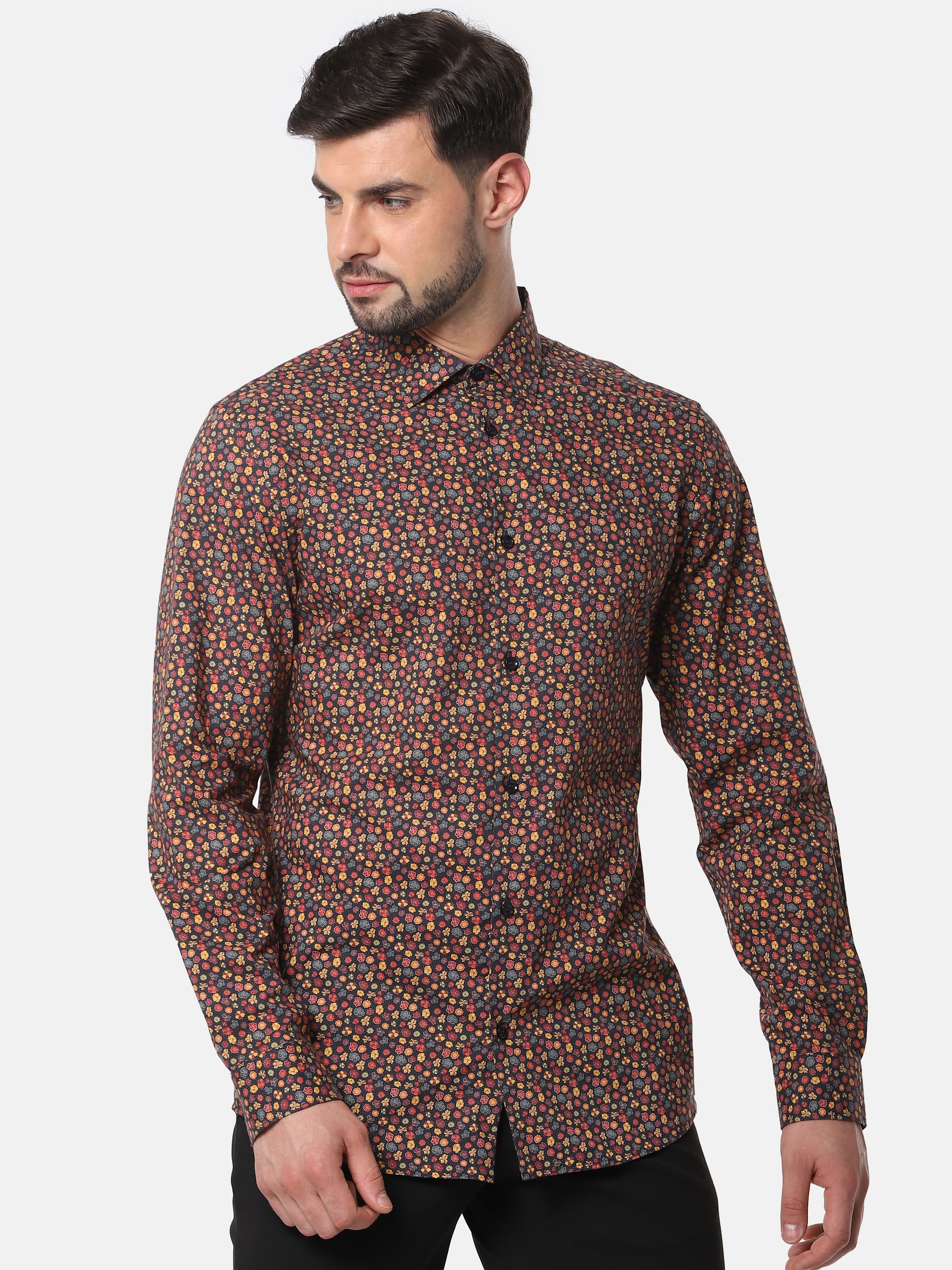 Brown Floral Print Full Sleeves Shirt