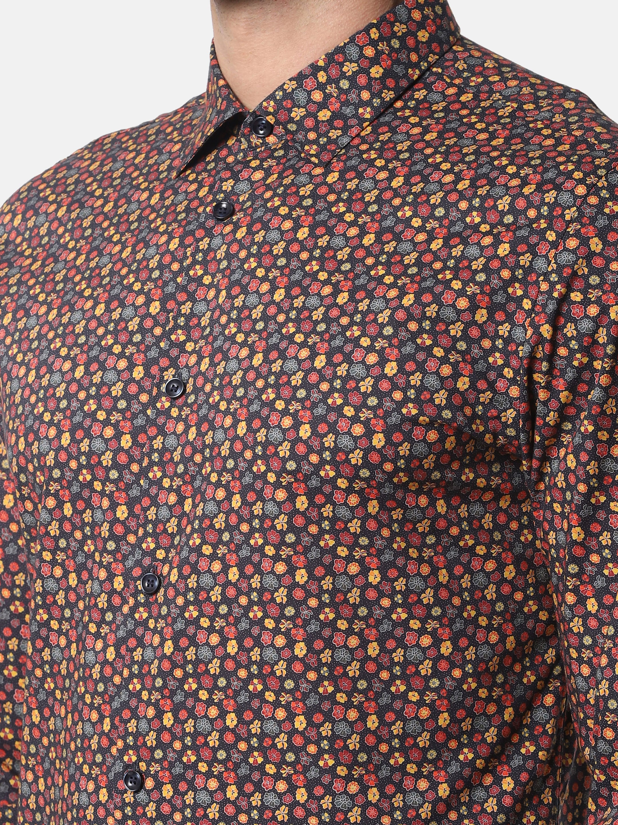 Brown Floral Print Full Sleeves Shirt