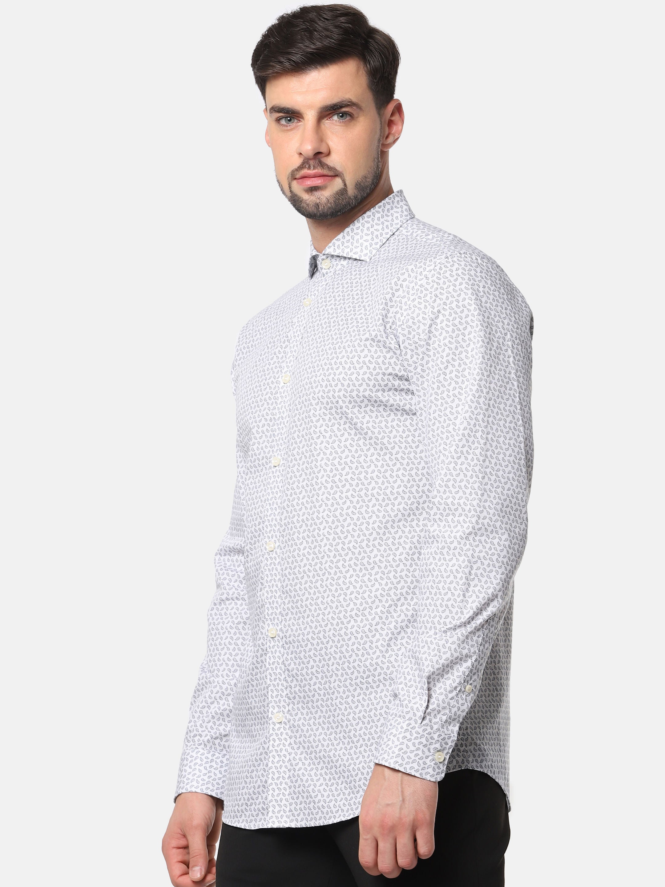 White All Over Print Full Sleeves Shirt