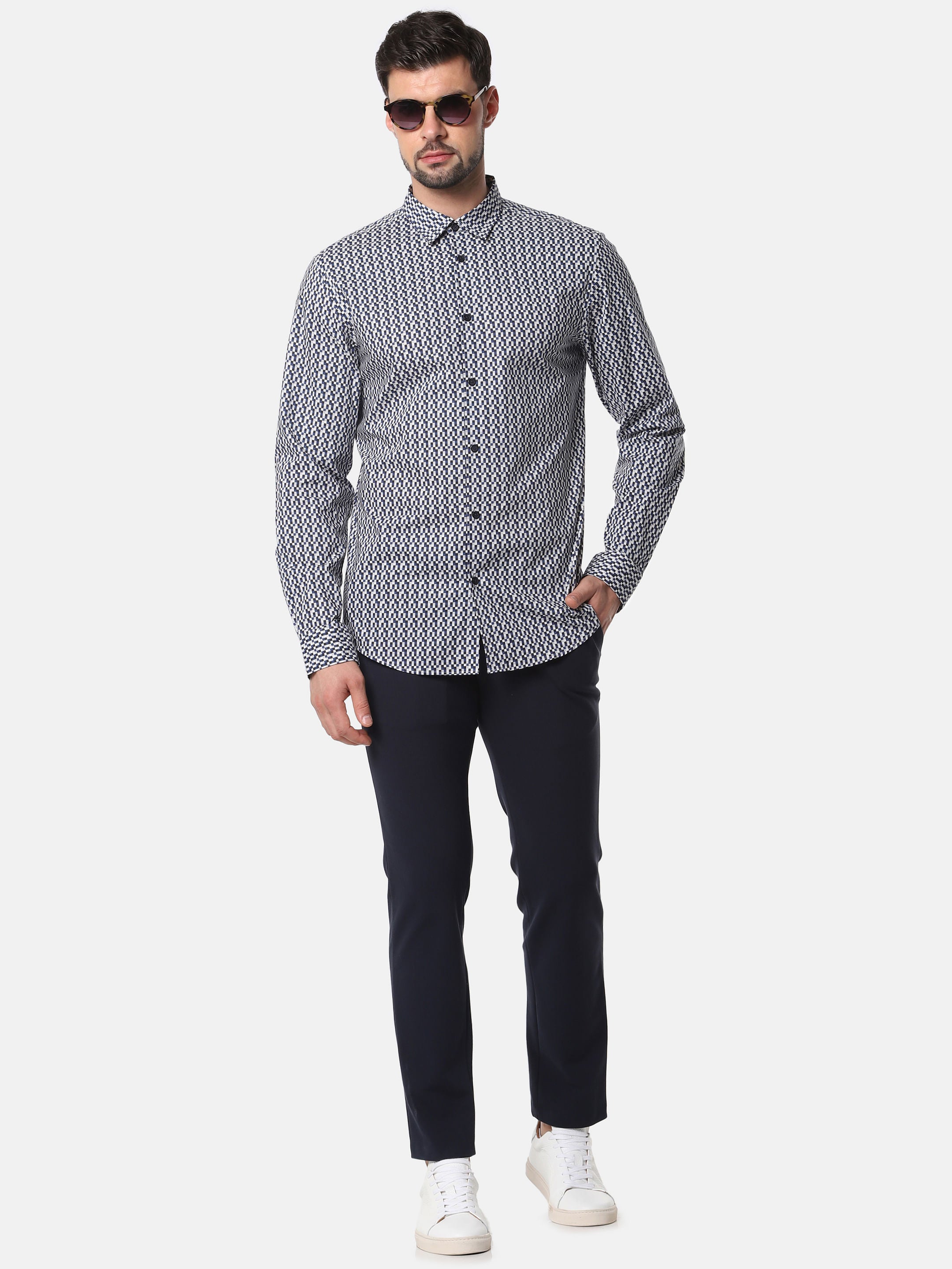 Blue All Over Print Full Sleeves Shirt