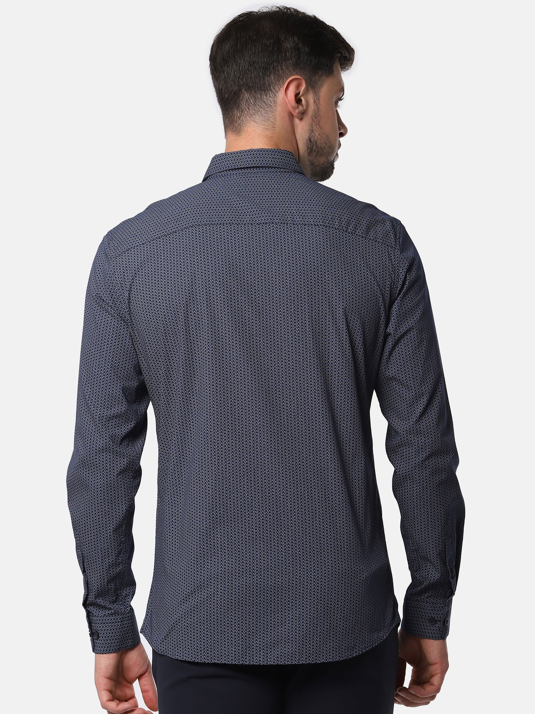 Navy Blue Printed Full Sleeves Shirt