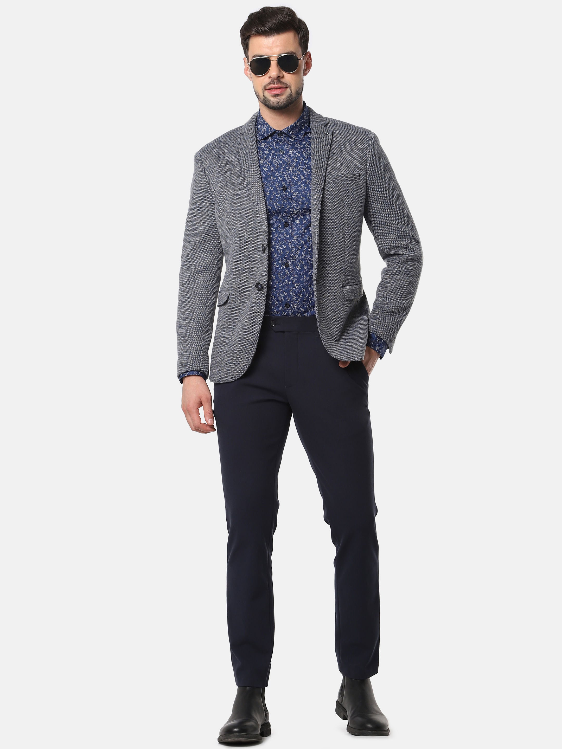 Blue Floral Print Full Sleeves Shirt