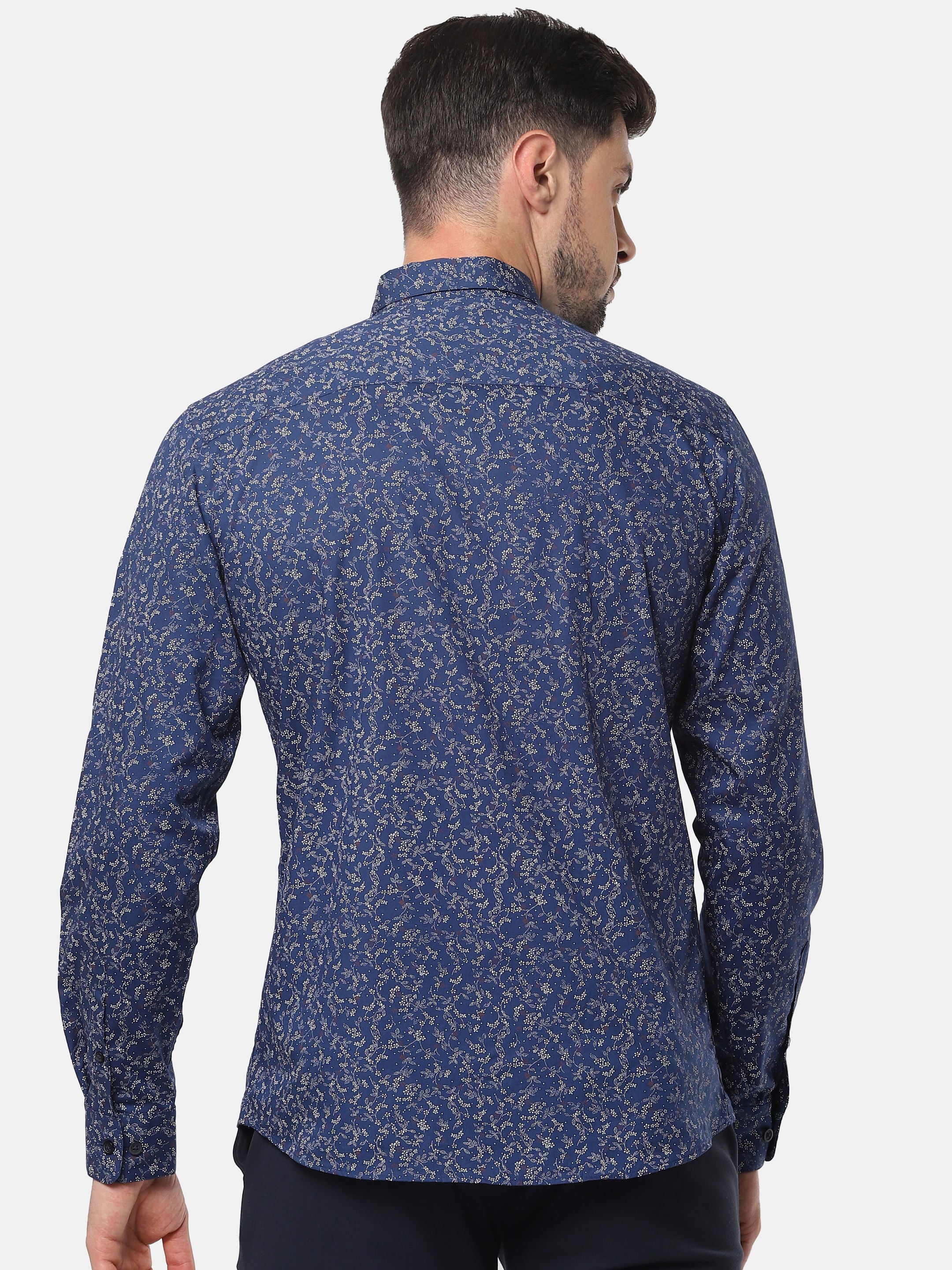 Blue Floral Print Full Sleeves Shirt