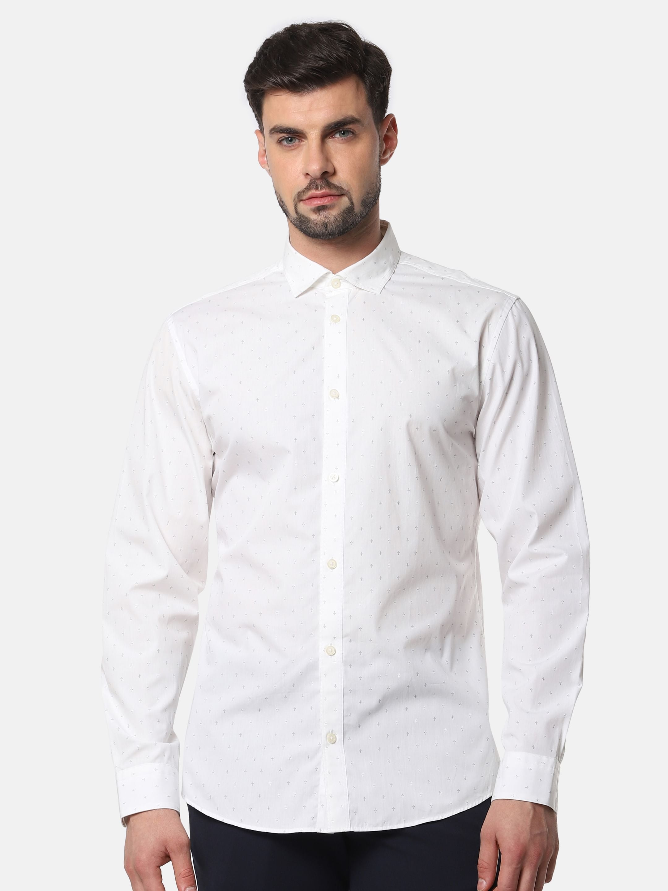 White All Over Print Full Sleeves Shirt