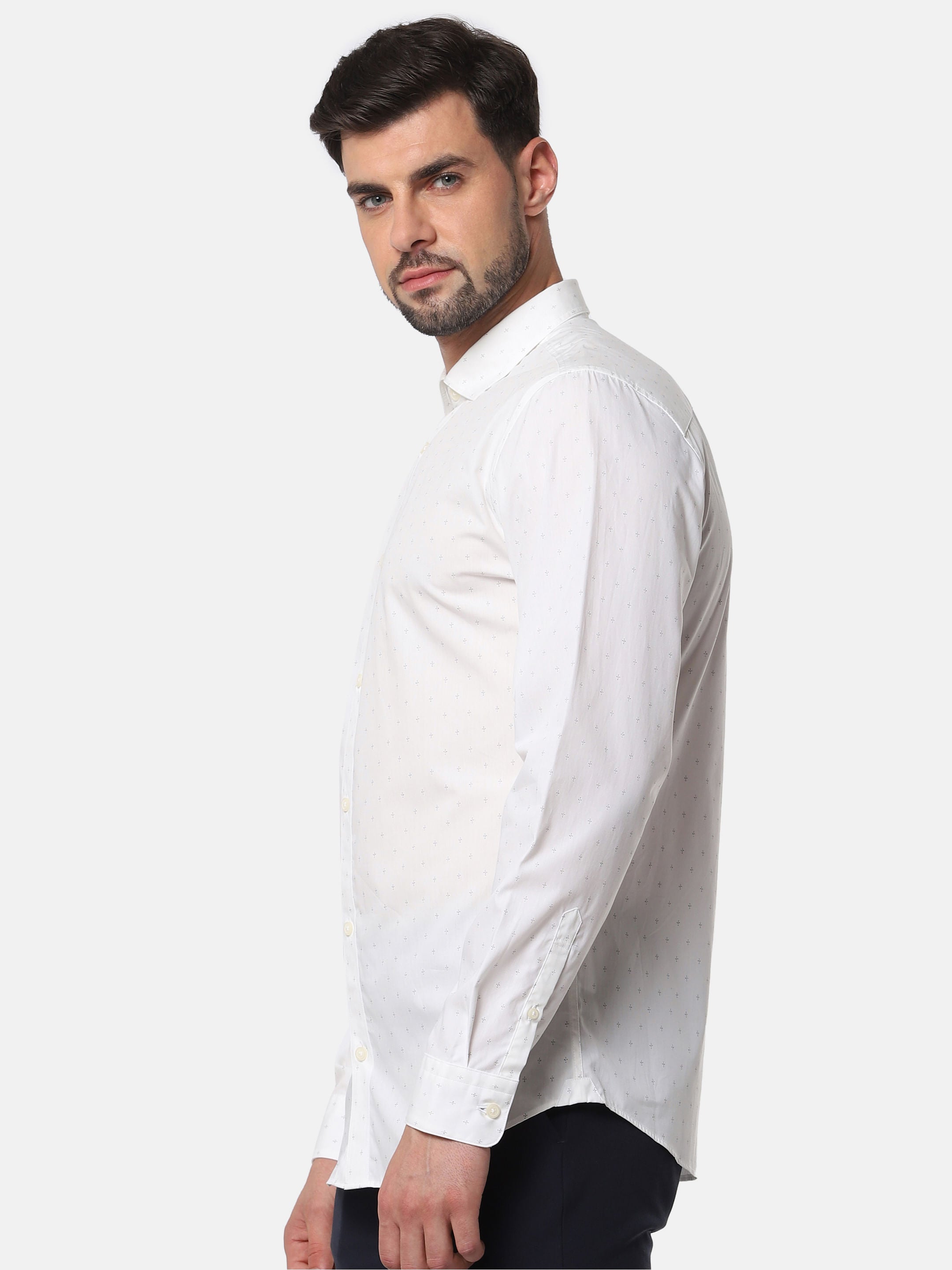 White All Over Print Full Sleeves Shirt
