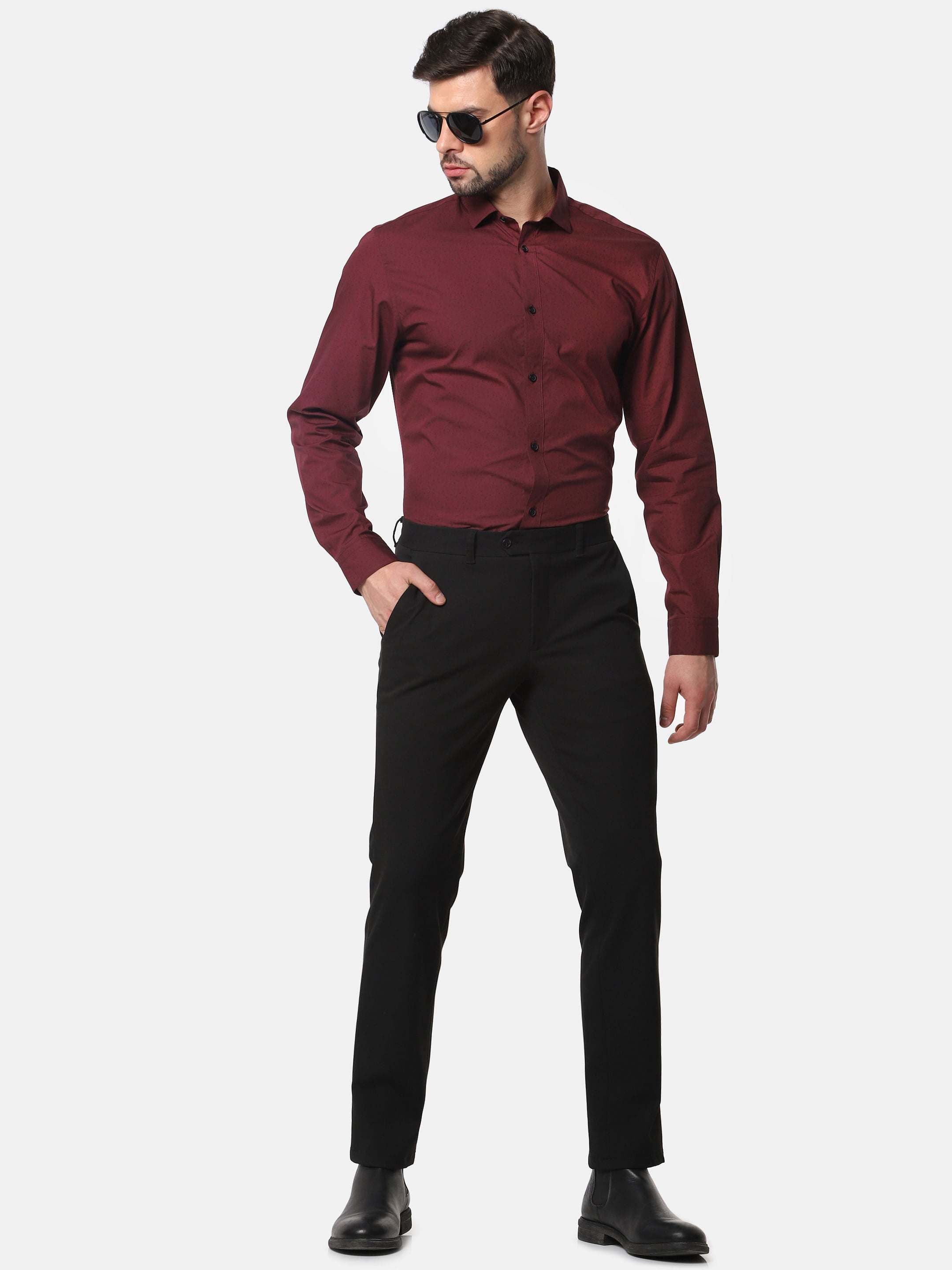 Burgundy All Over Print Full Sleeves Shirt