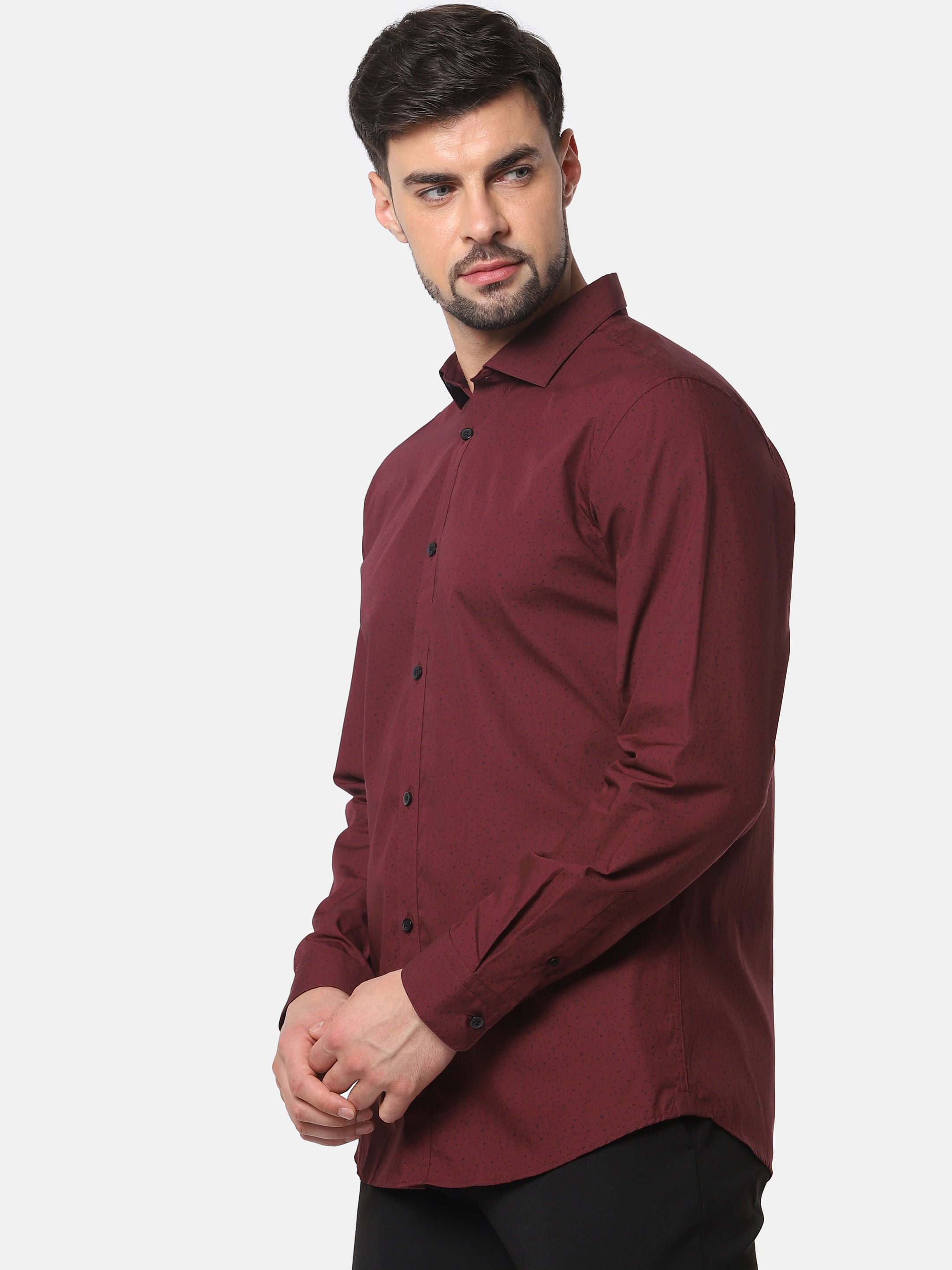 Burgundy All Over Print Full Sleeves Shirt