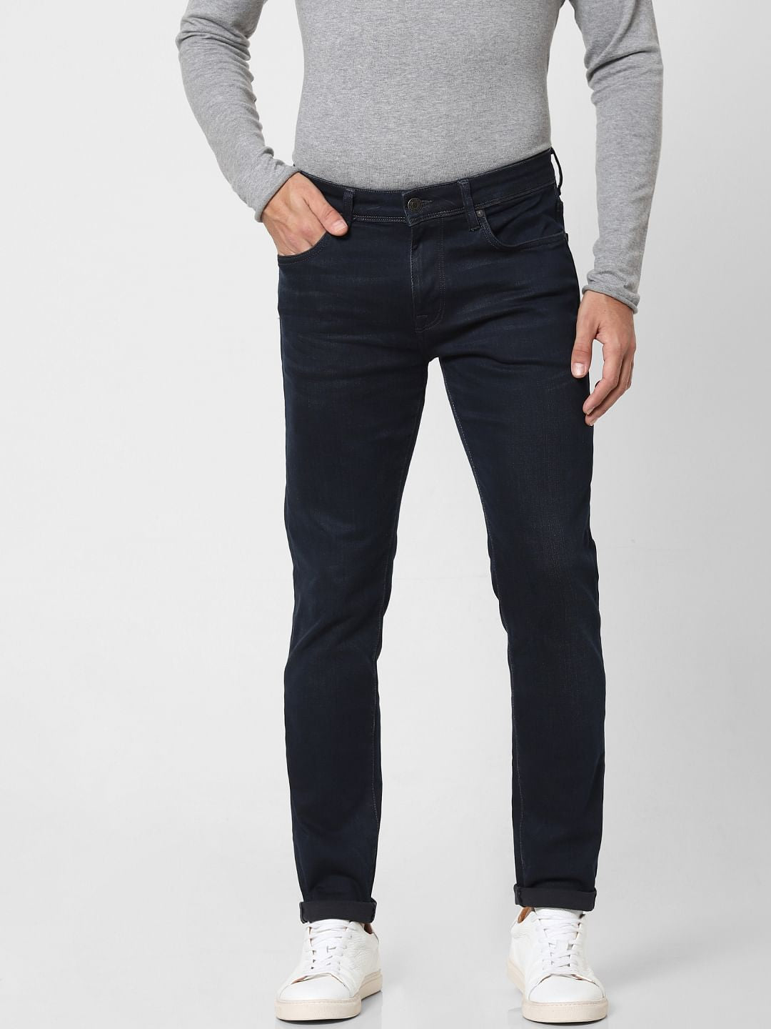 Blue Mid Rise Leon Slim Fit Jeans