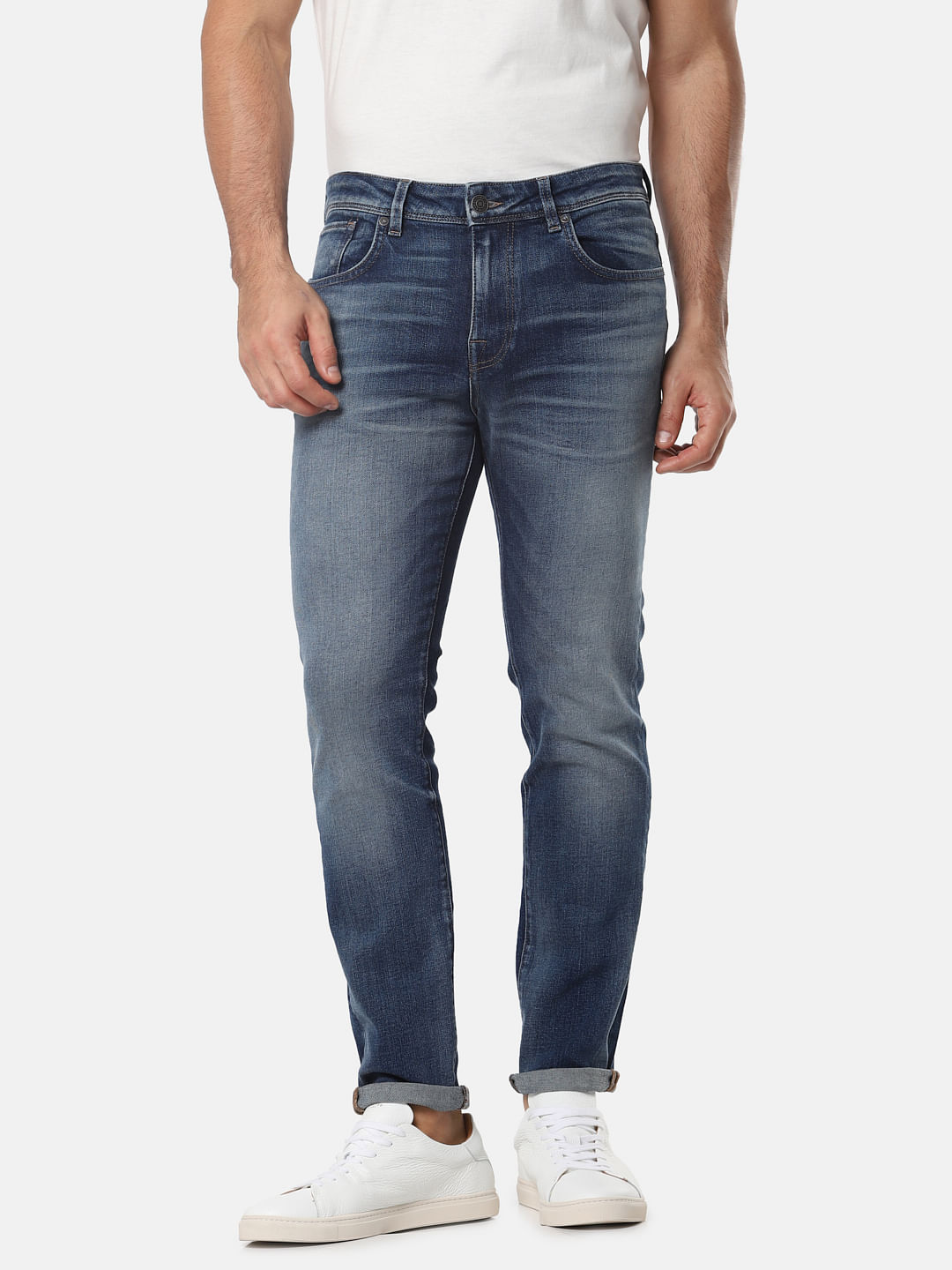 Blue Mid Rise Leon Slim Fit Jeans