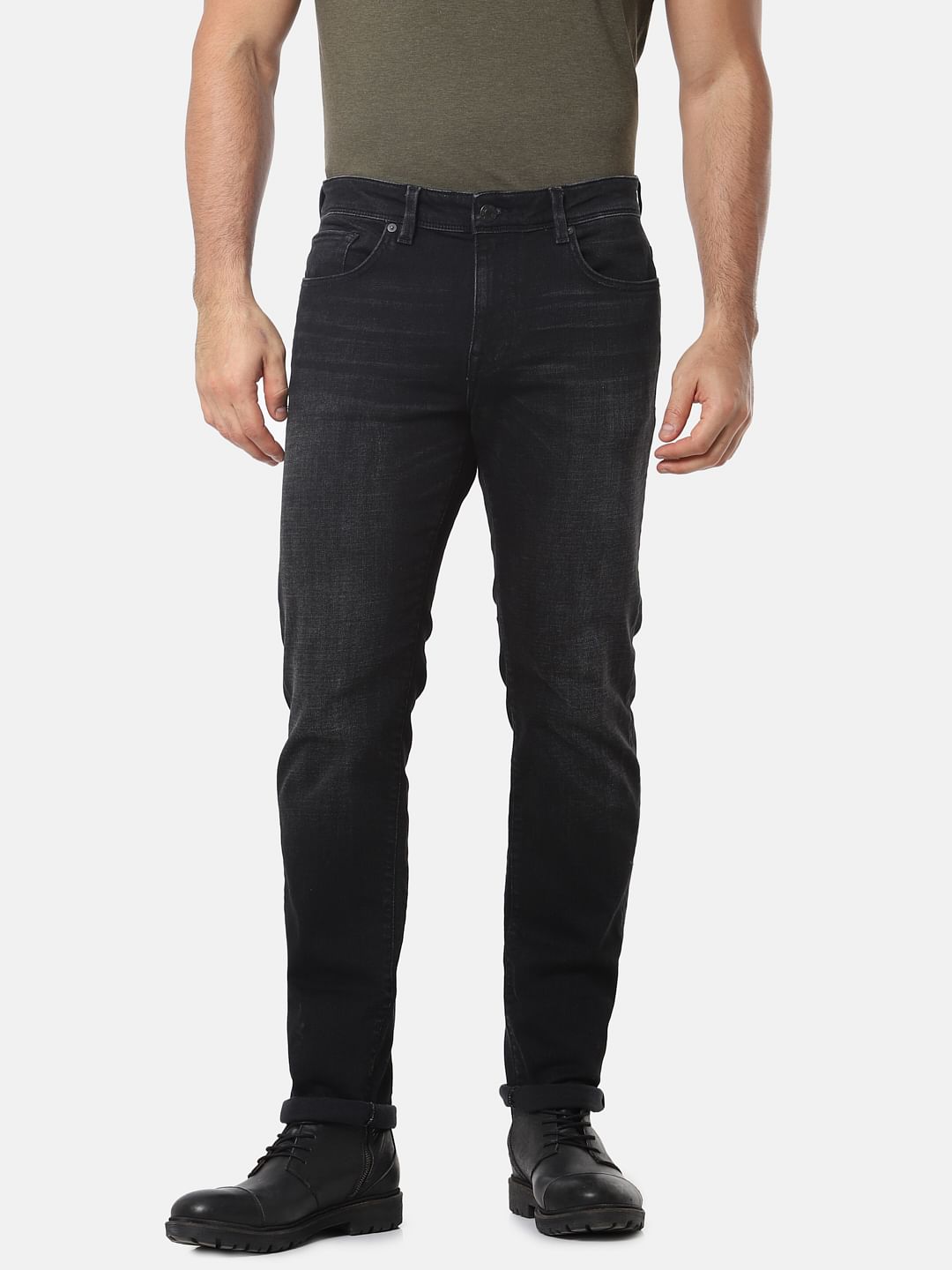 Black Mid Rise Scott Straight Fit Jeans
