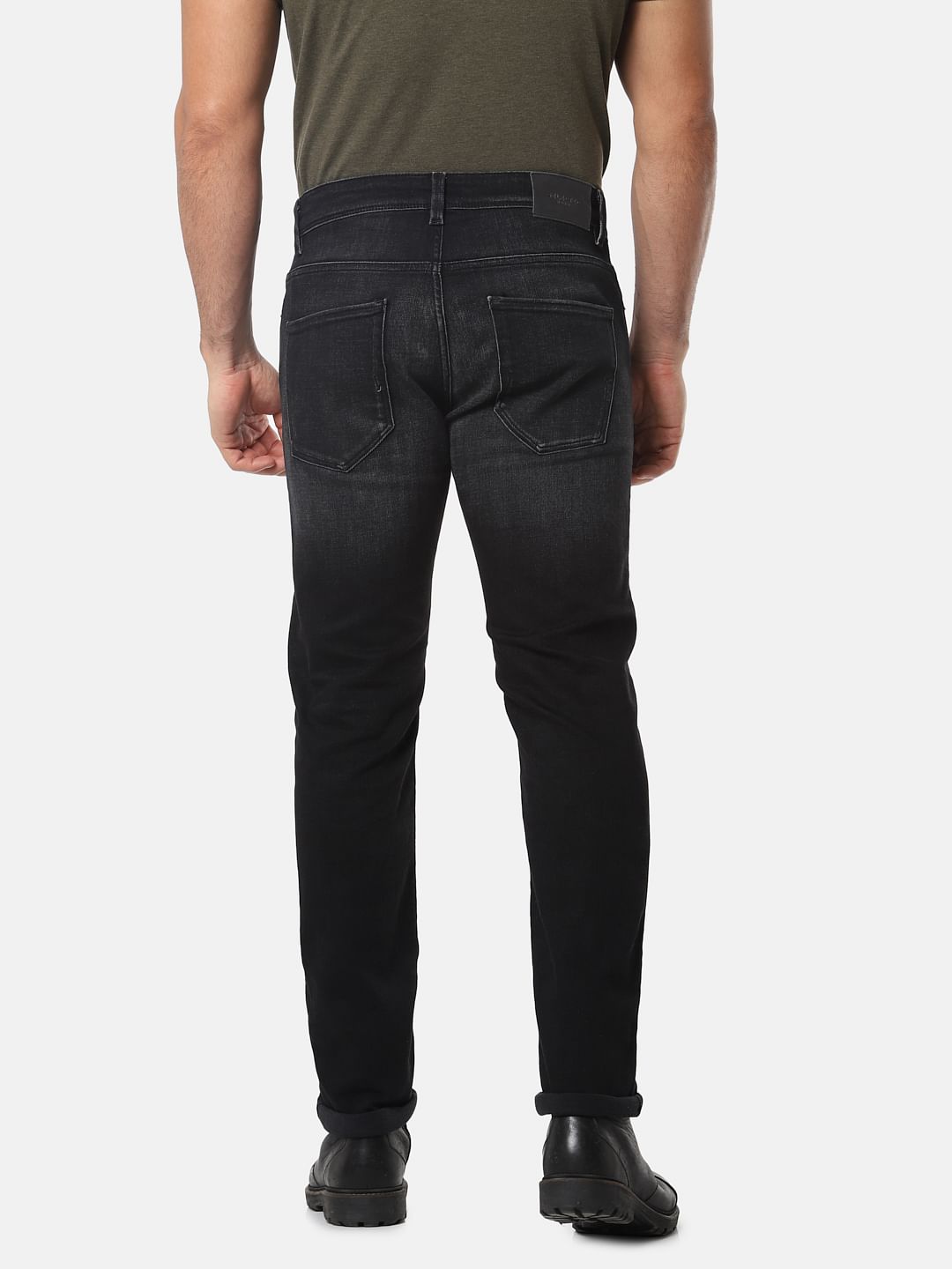 Black Mid Rise Scott Straight Fit Jeans