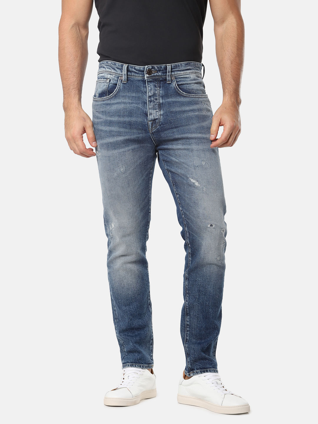 Blue Distressed Nick Tapered Fit Jeans