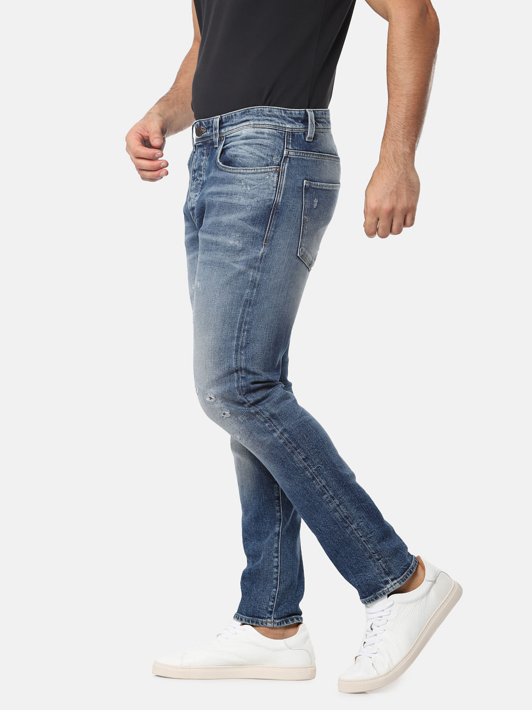 Blue Distressed Nick Tapered Fit Jeans