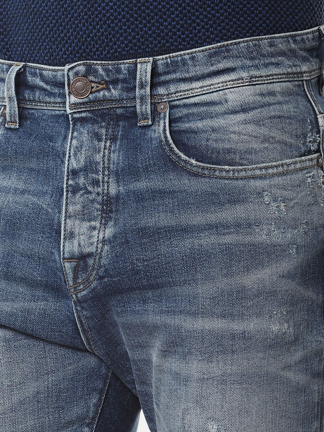 Blue Distressed Nick Tapered Fit Jeans