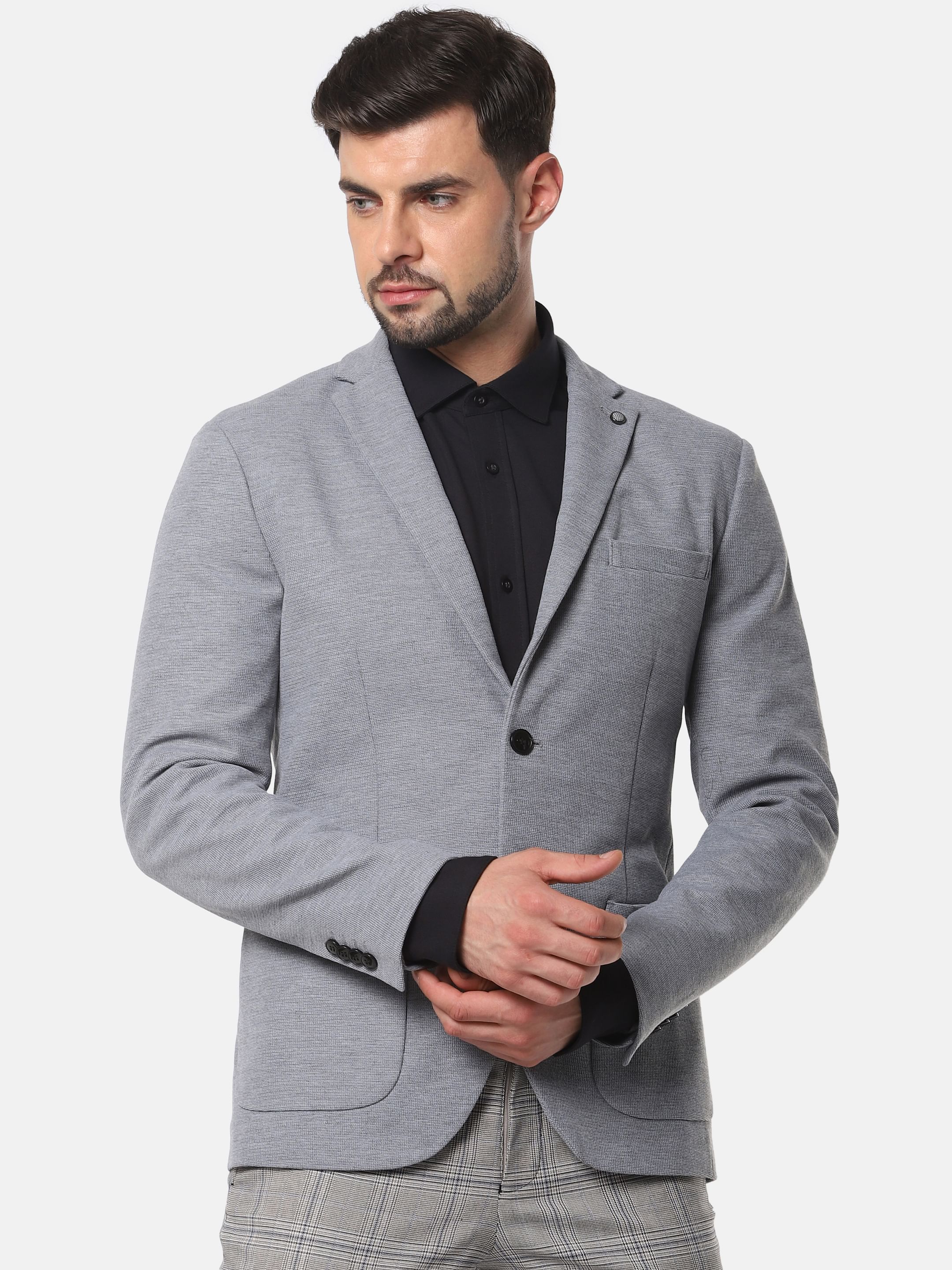 Grey Slim Fit Formal Blazer