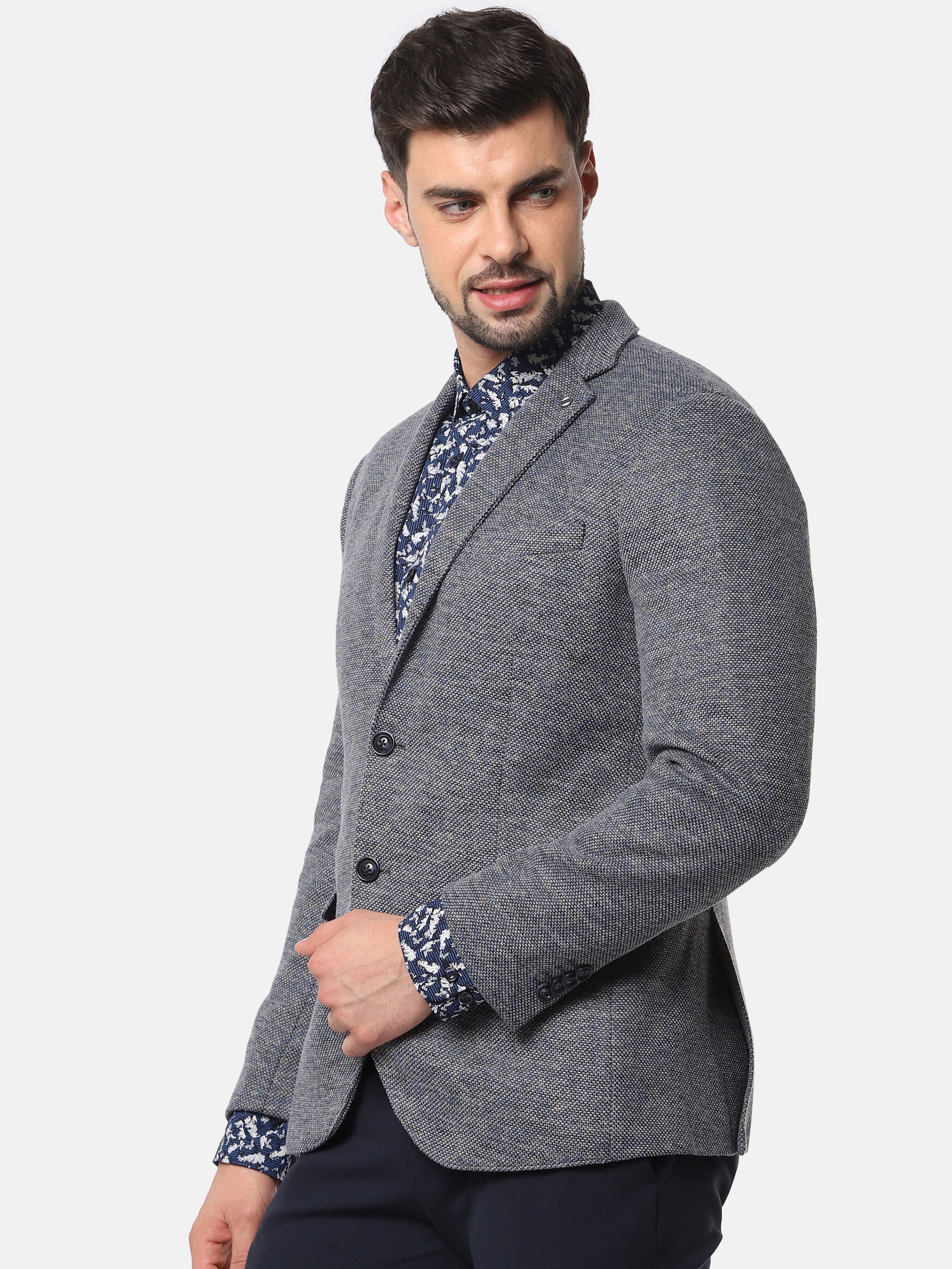 Grey Double Button Slim Fit Blazer