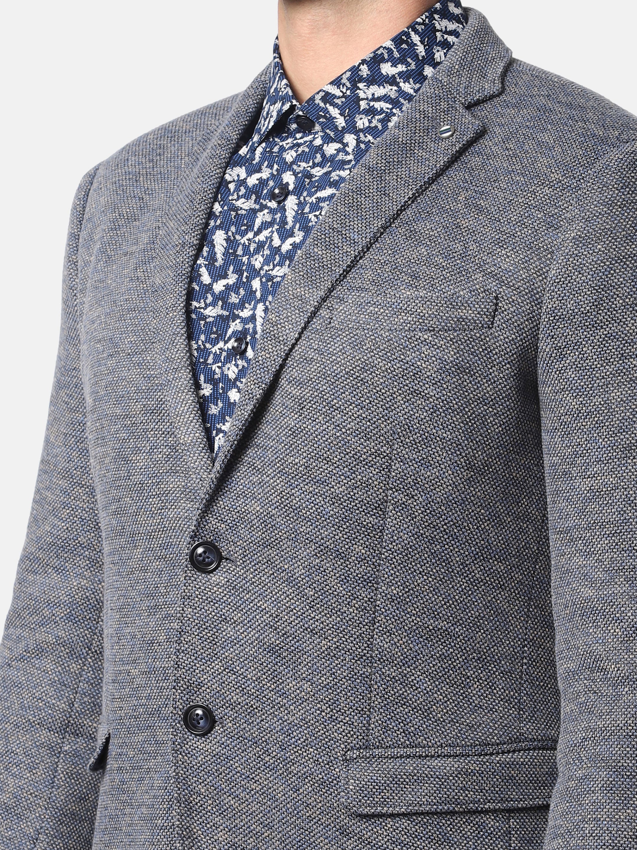 Grey Double Button Slim Fit Blazer