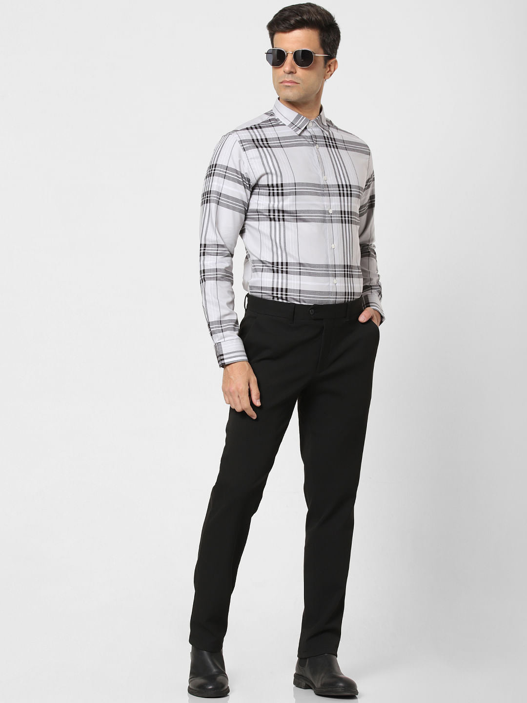 Grey Check Full Sleeves Shirt