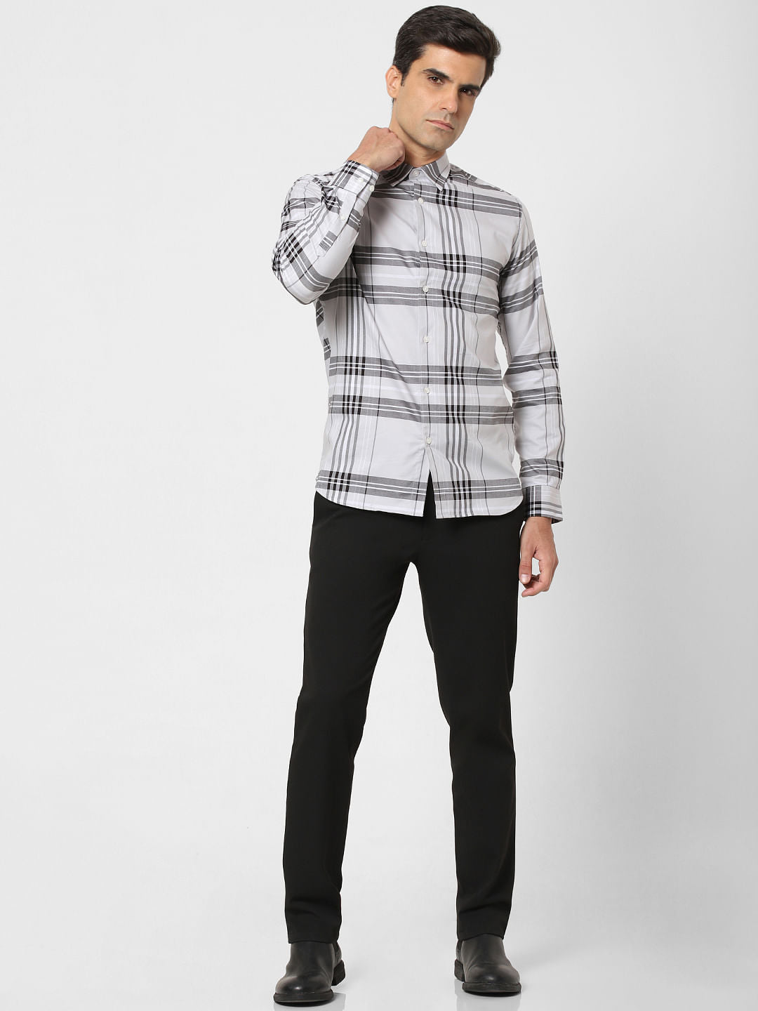 Grey Check Full Sleeves Shirt