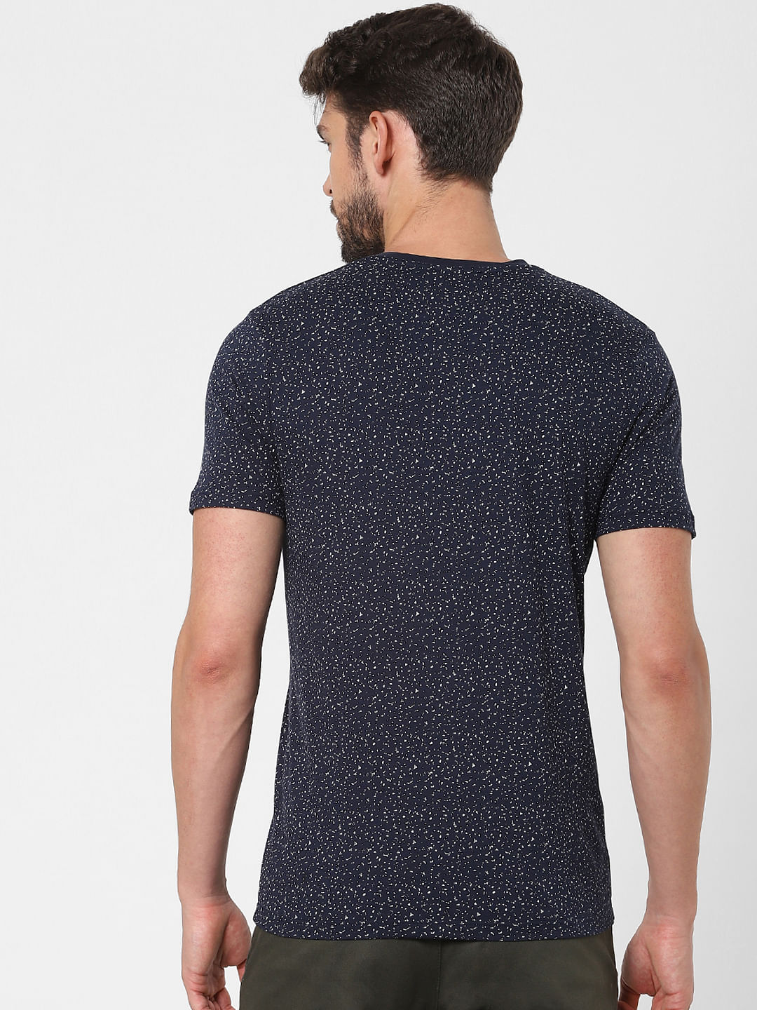 Blue Printed Crew Neck T-Shirt