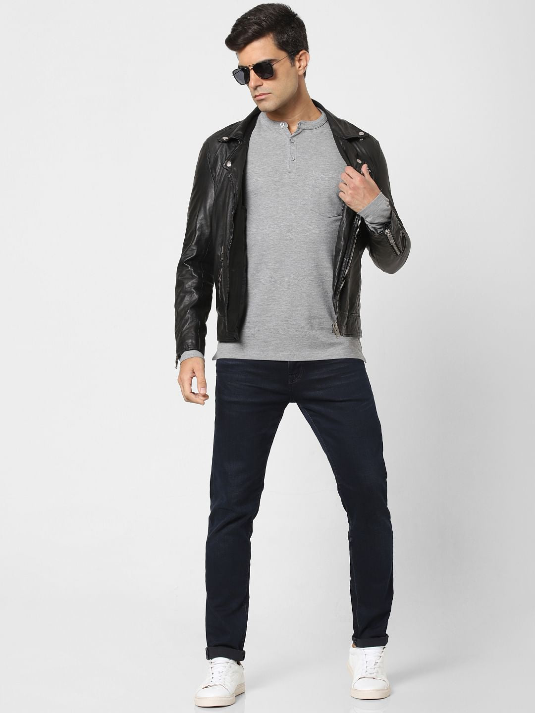 Light Grey Henley Neck Full Sleeves T-Shirt
