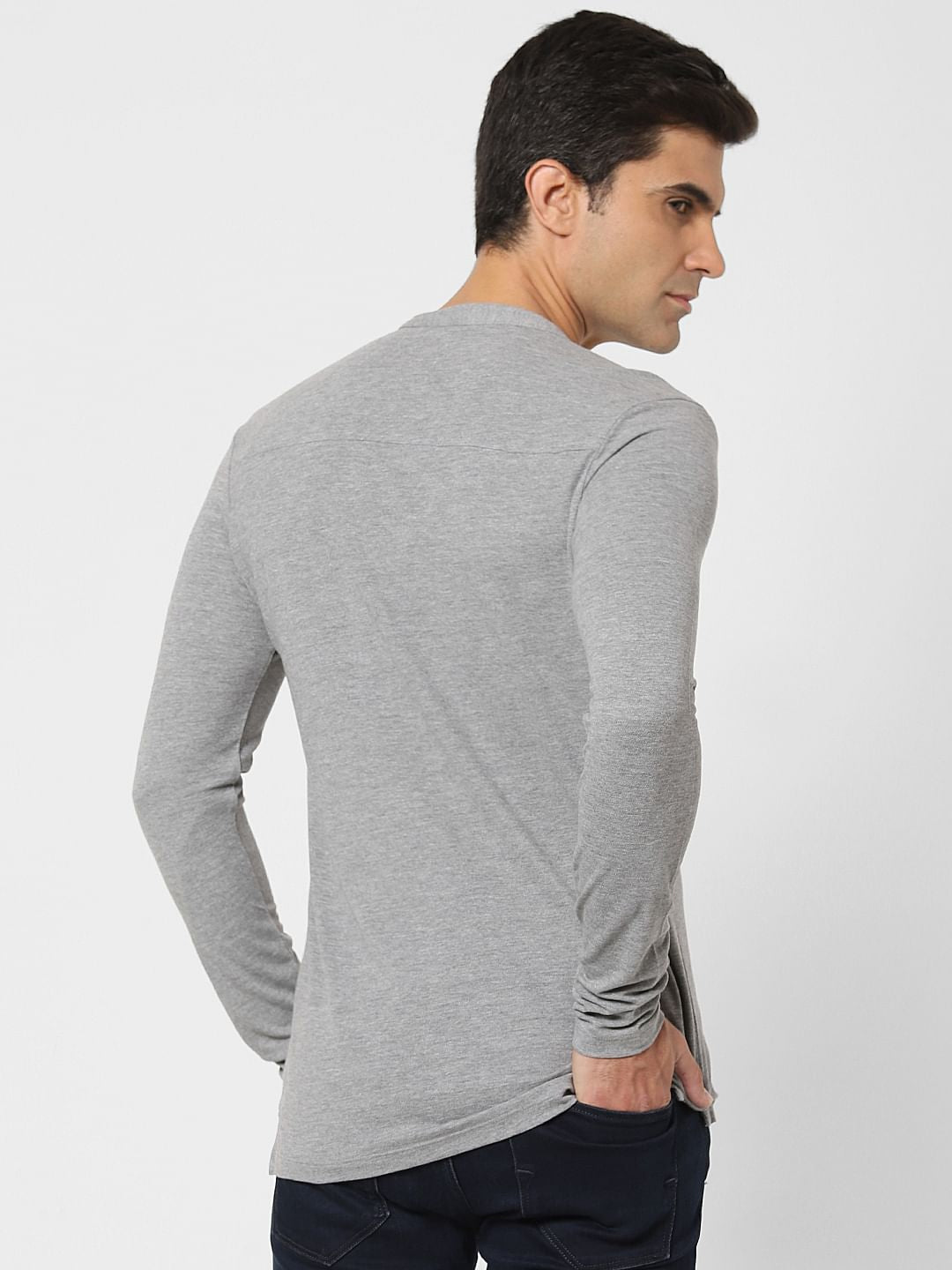 Light Grey Henley Neck Full Sleeves T-Shirt