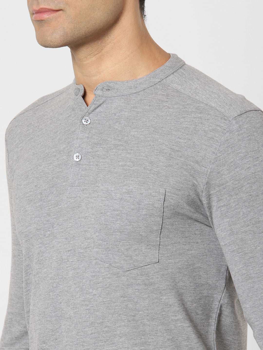 Light Grey Henley Neck Full Sleeves T-Shirt