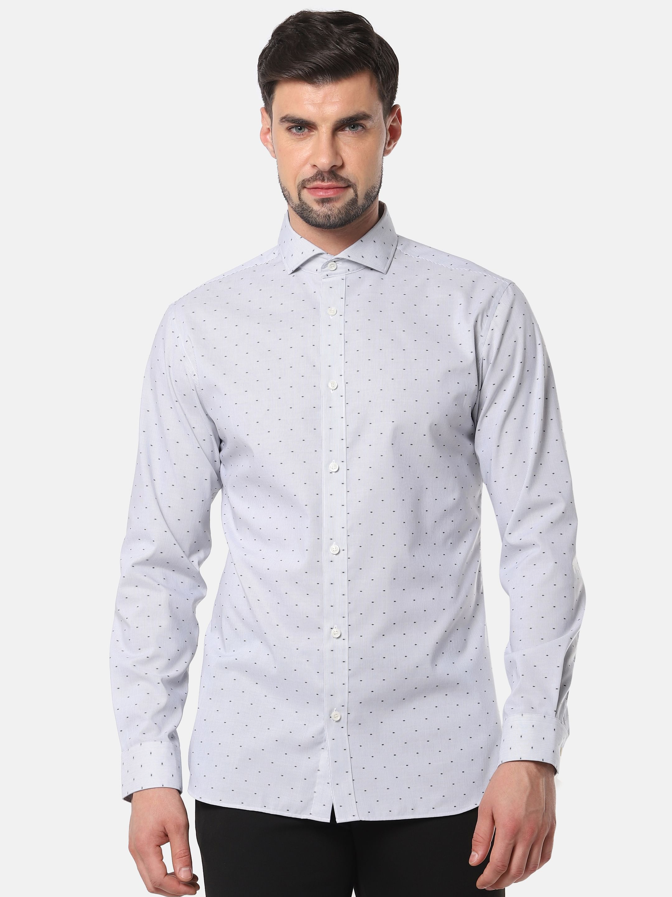 White All Over Print Full Sleeves Shirt