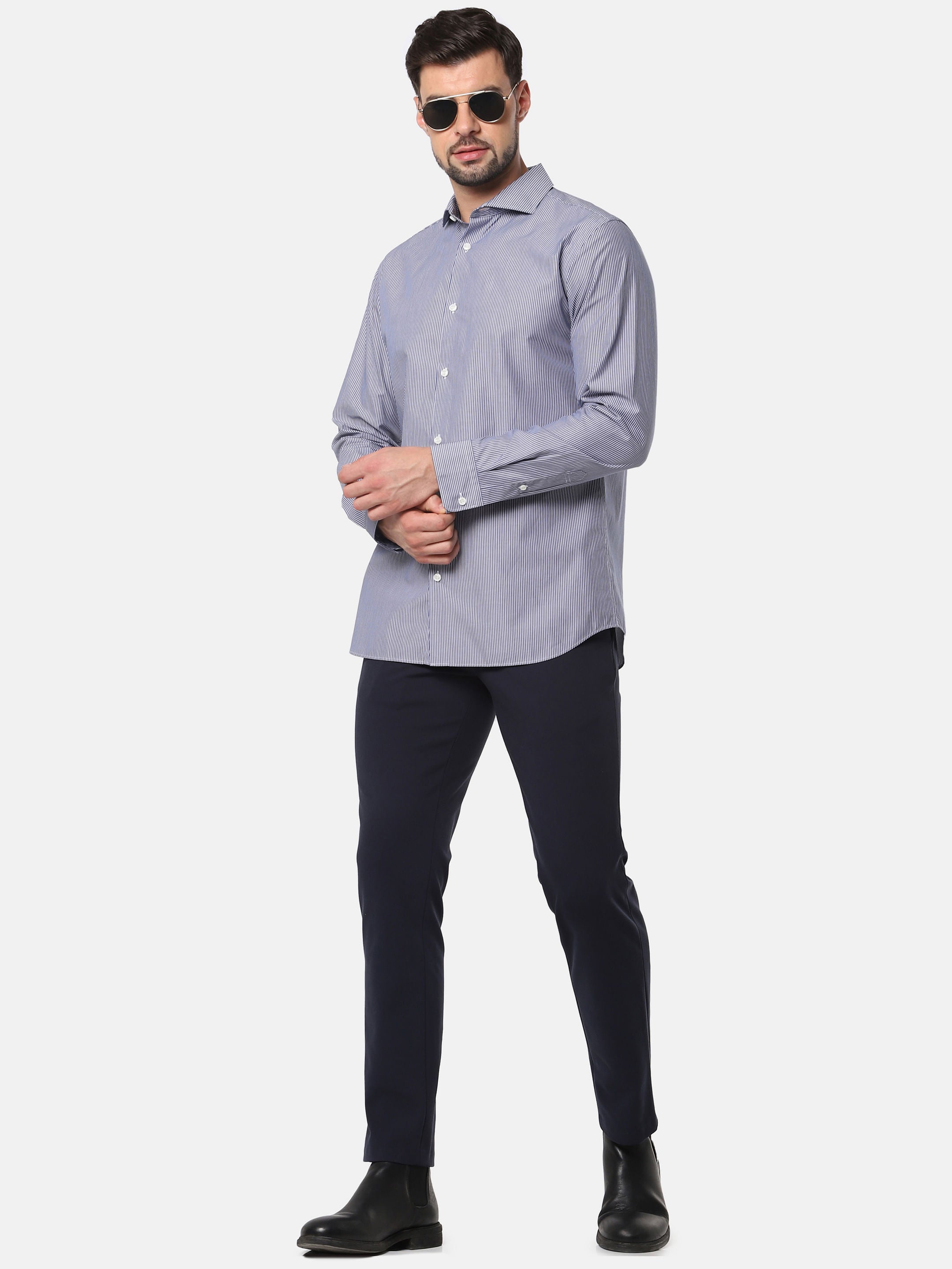 Blue Striped Full Sleeves Shirt