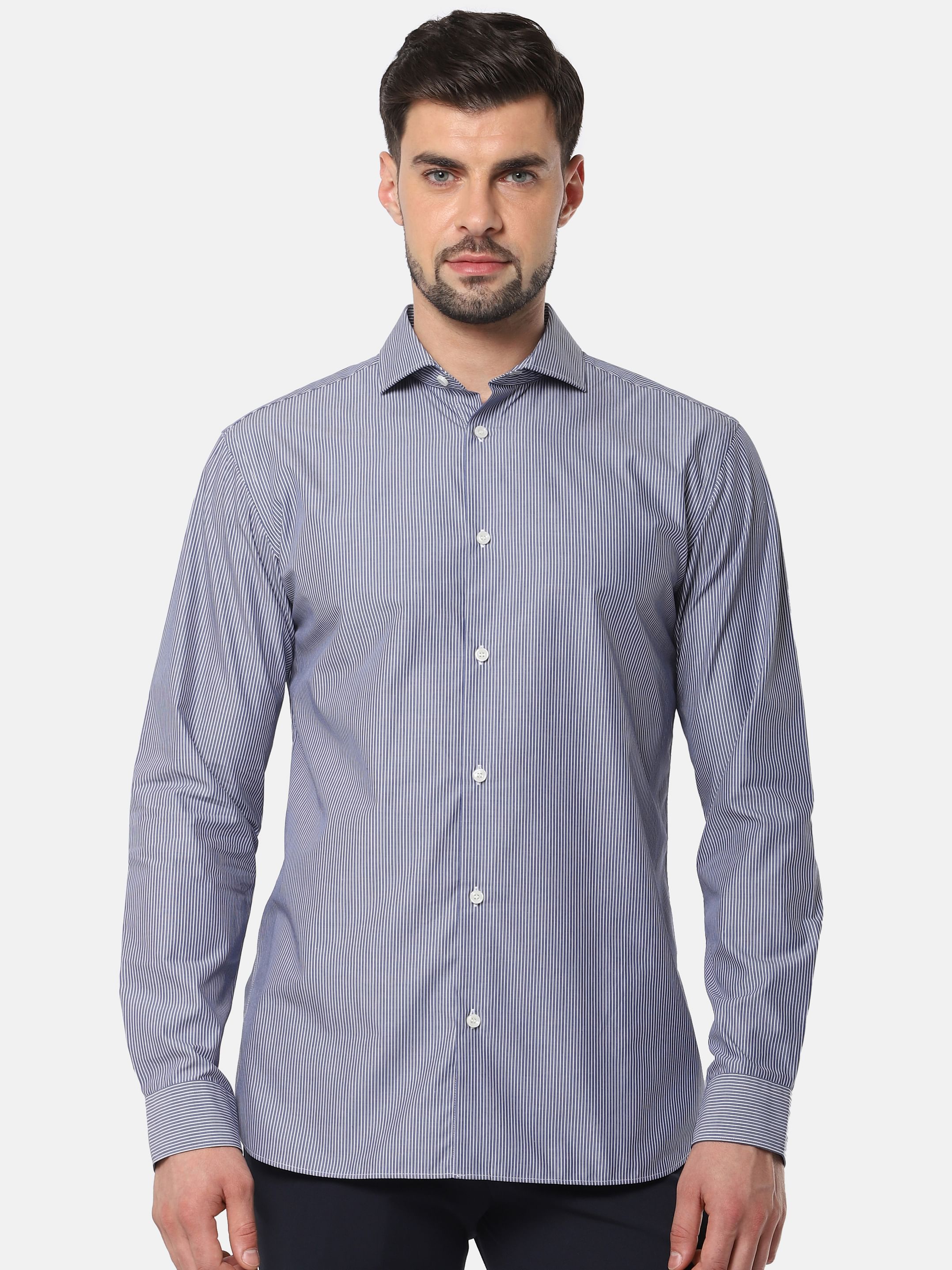 Blue Striped Full Sleeves Shirt