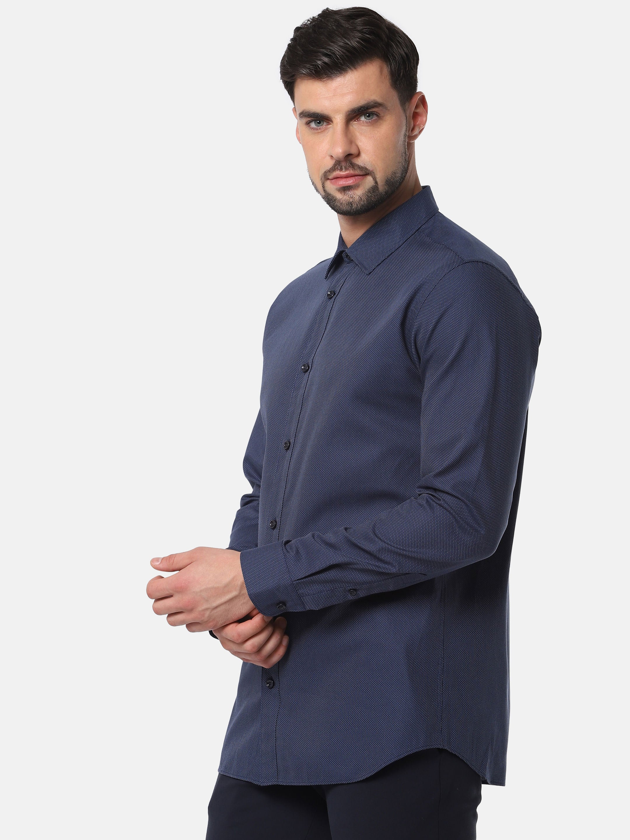 Navy Blue Printed Full Sleeves Shirt