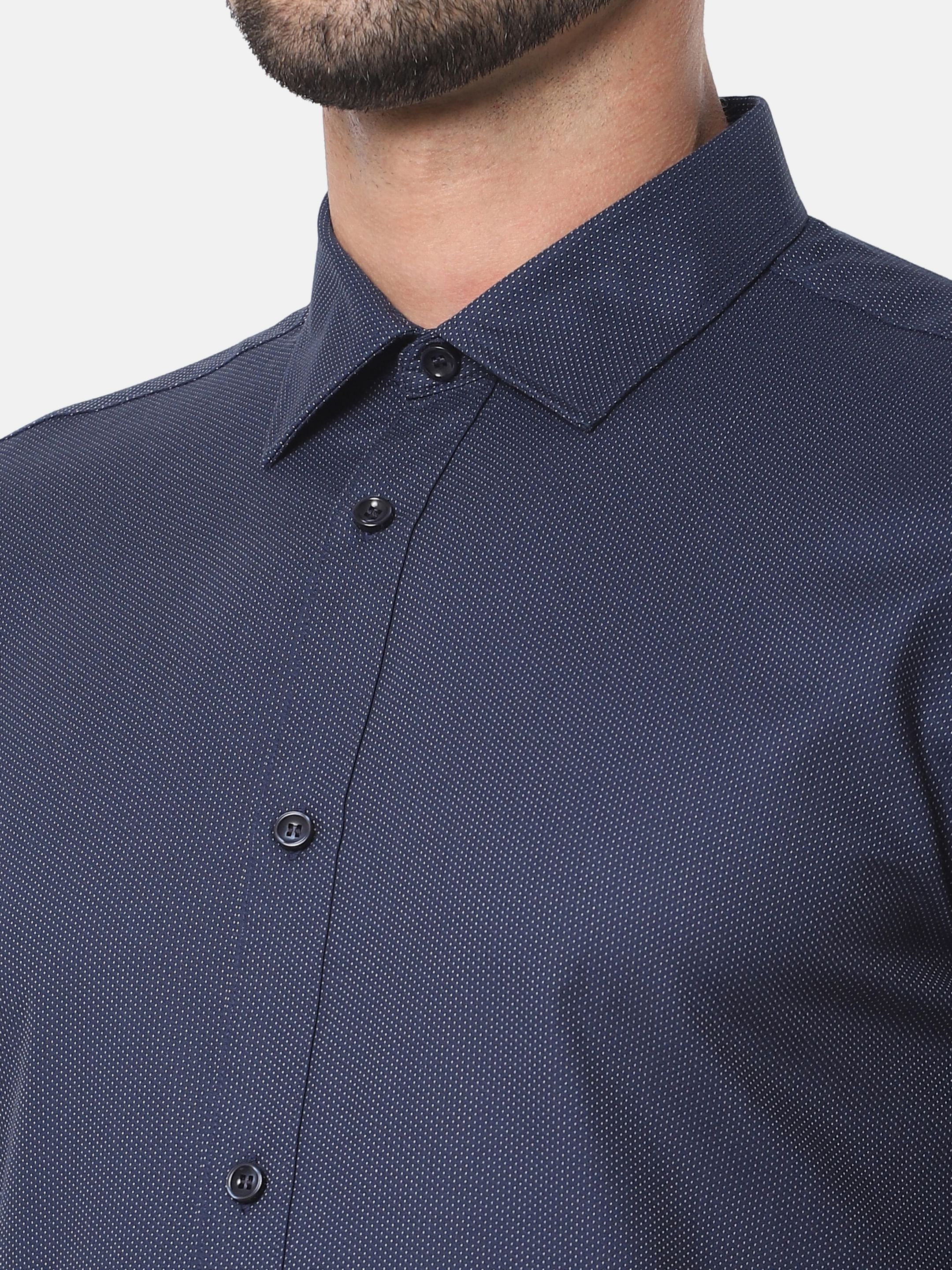 Navy Blue Printed Full Sleeves Shirt