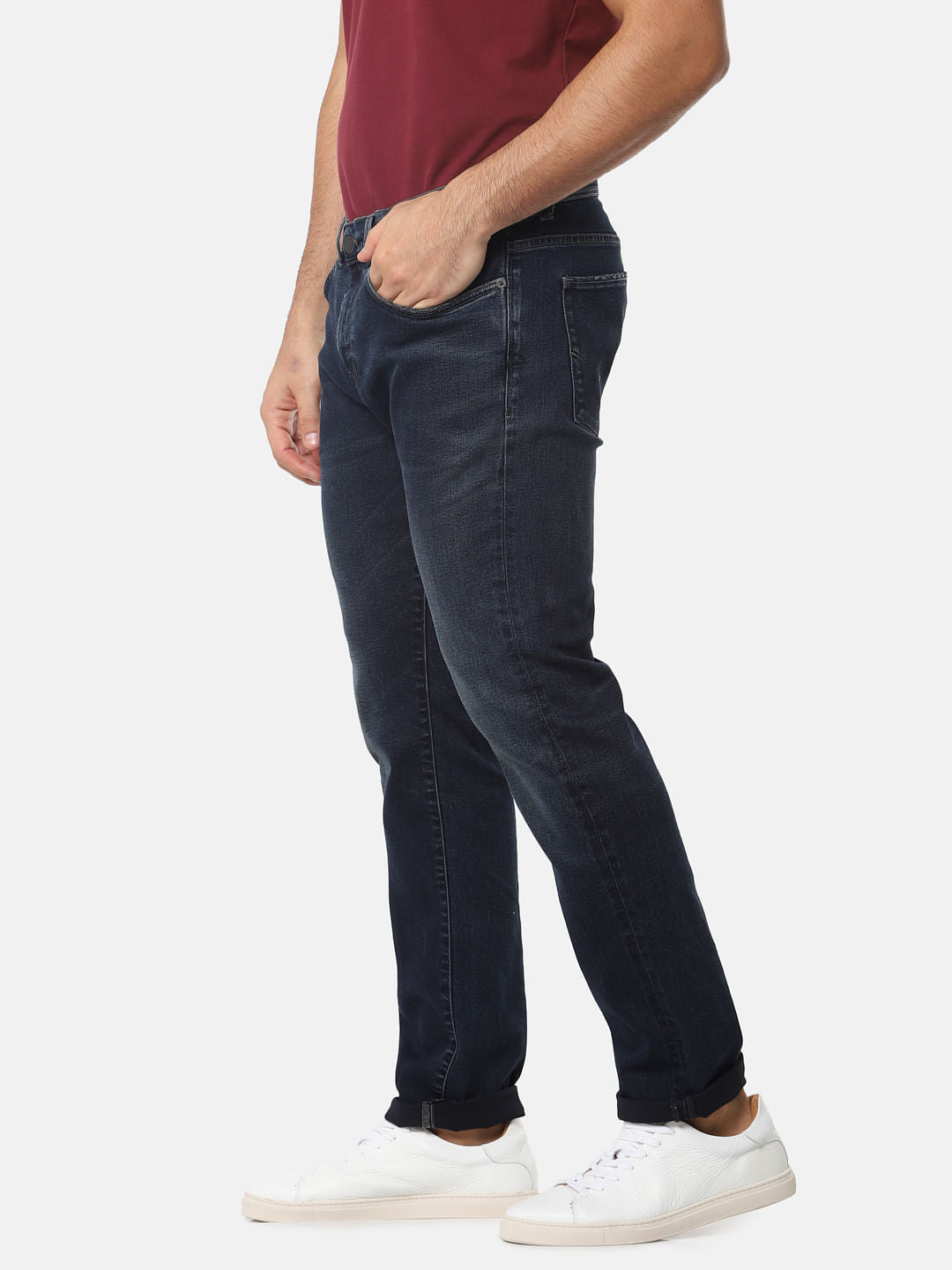 Blue Mid Rise Leon Slim Fit Jeans