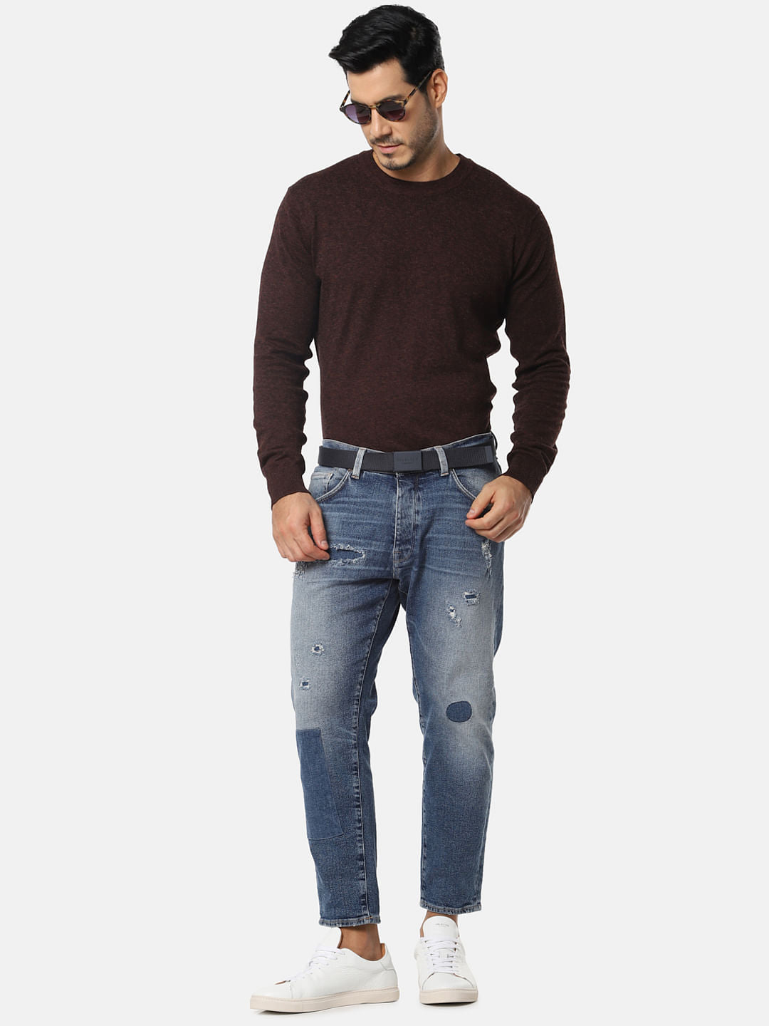 Blue Ripped Aldo Relaxed Cropped Fit Jeans