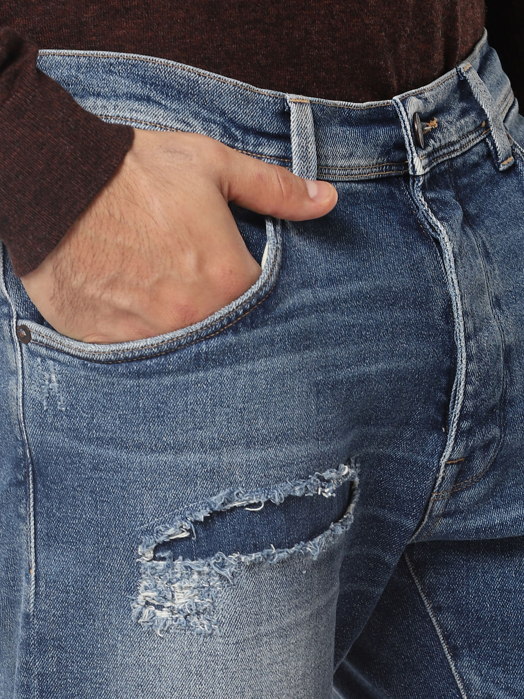 Blue Ripped Aldo Relaxed Cropped Fit Jeans