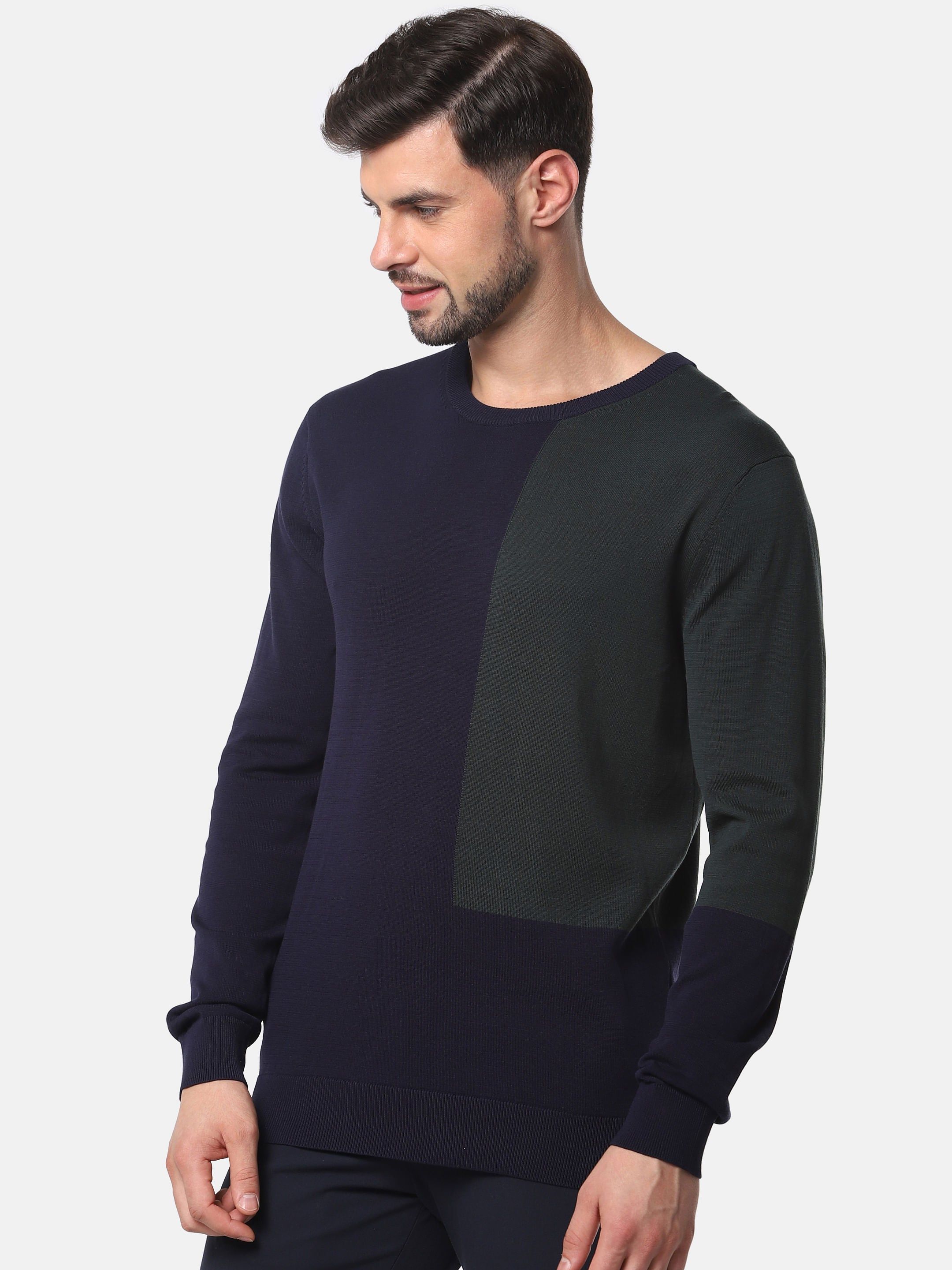 Navy Blue Colourblocked Pullover
