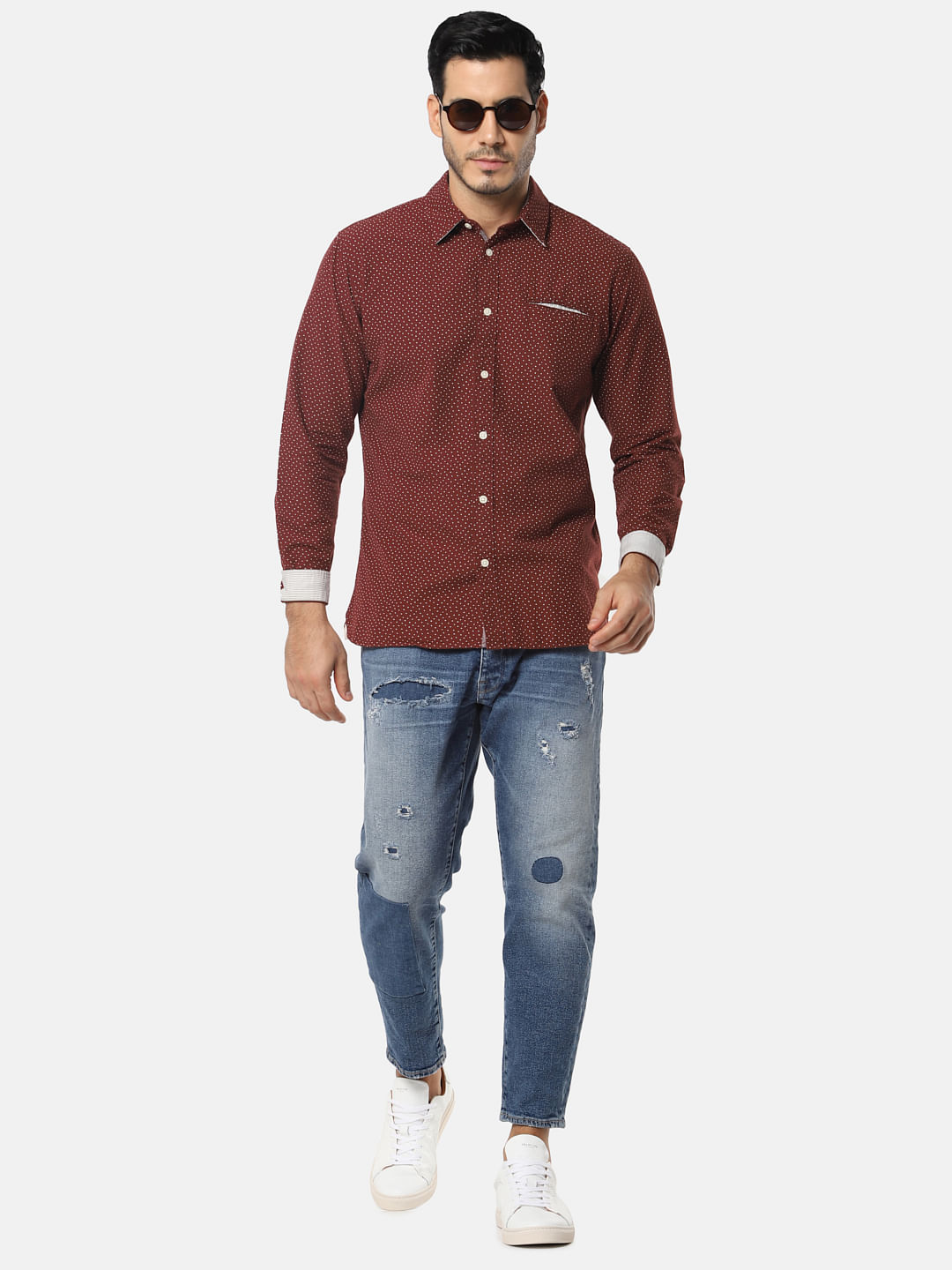 Burgundy All Over Print Full Sleeves Shirt
