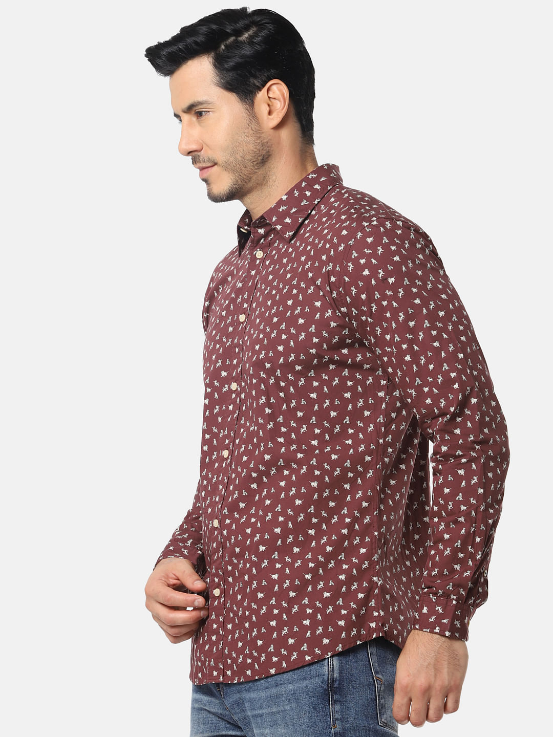 Burgundy All Over Print Full Sleeves Shirt