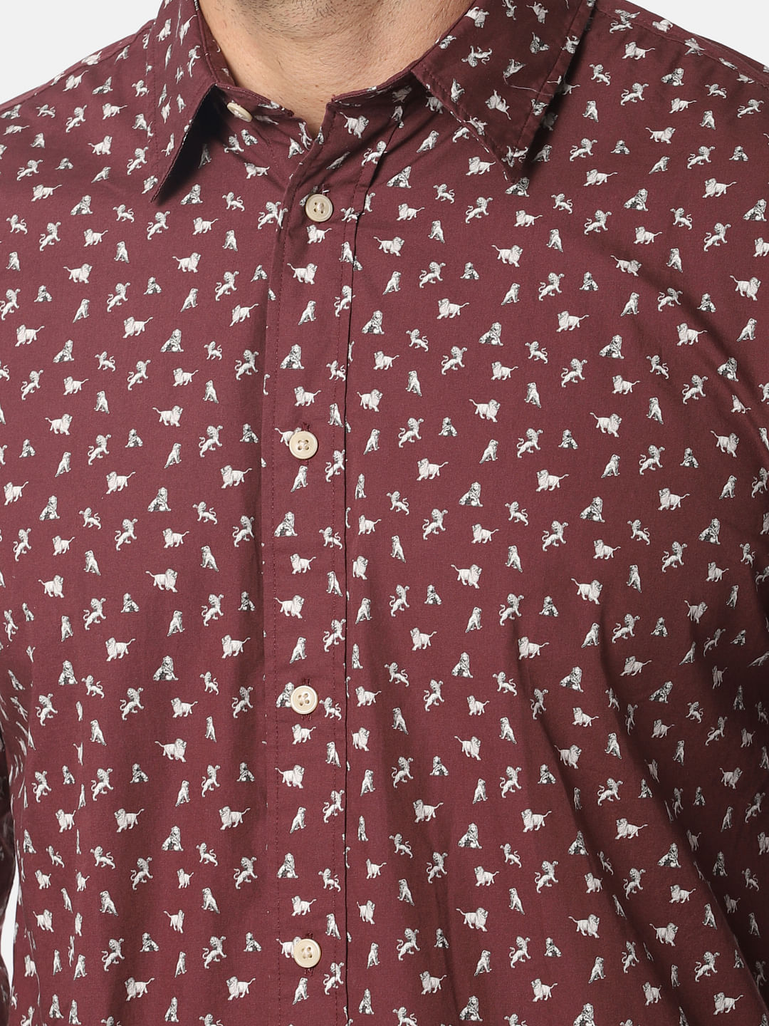 Burgundy All Over Print Full Sleeves Shirt