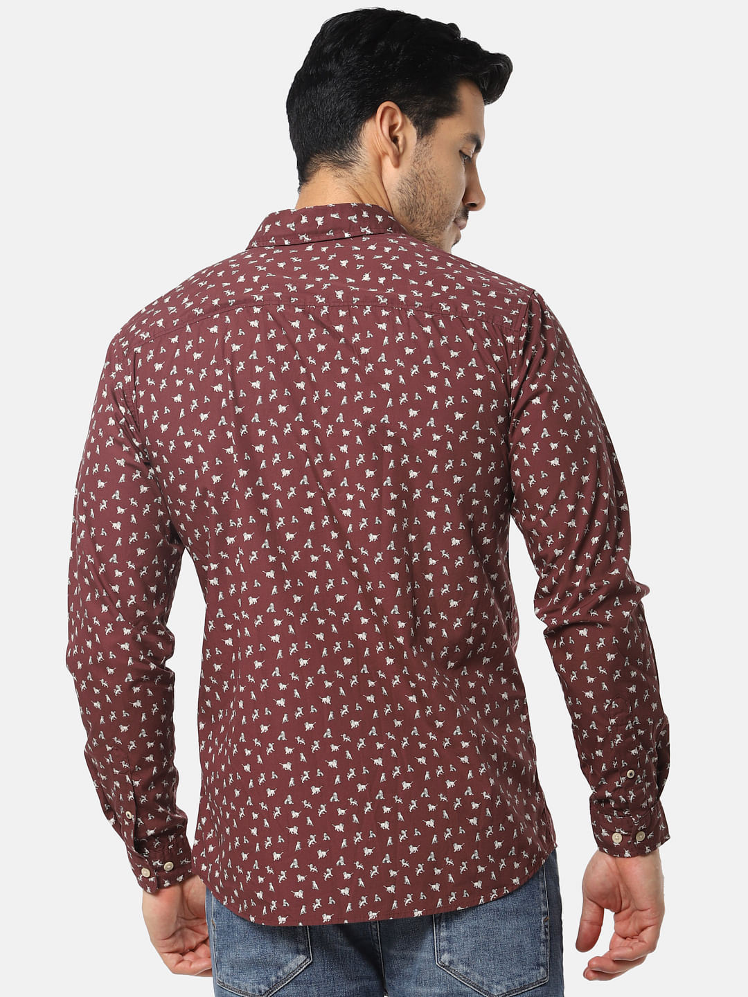 Burgundy All Over Print Full Sleeves Shirt