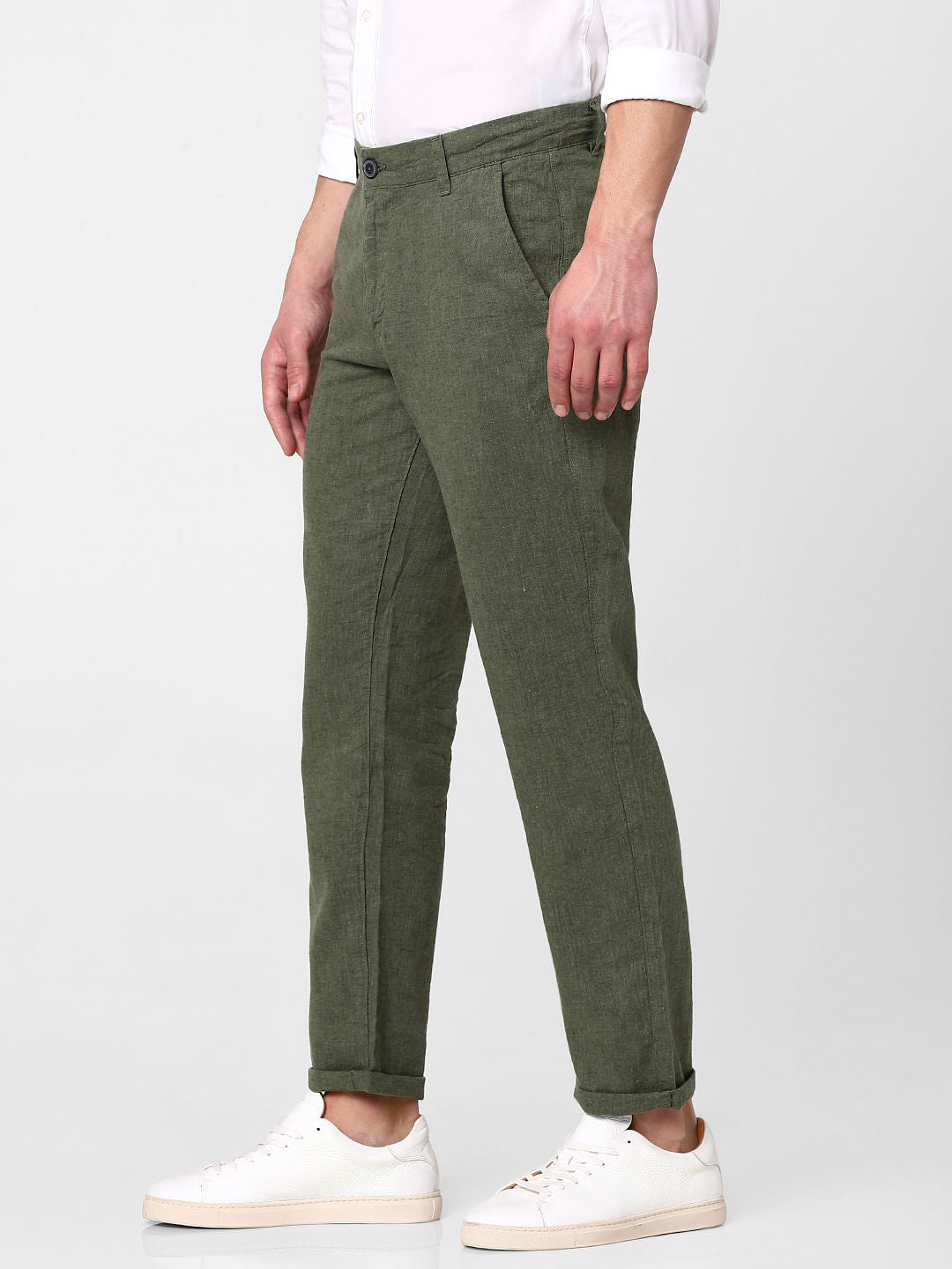 Green Mid Rise Straight Fit Trousers